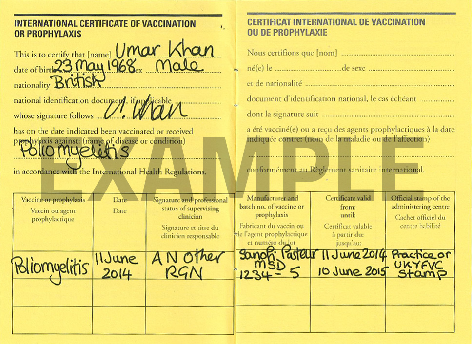 NaTHNaC - Polio vaccination certificate