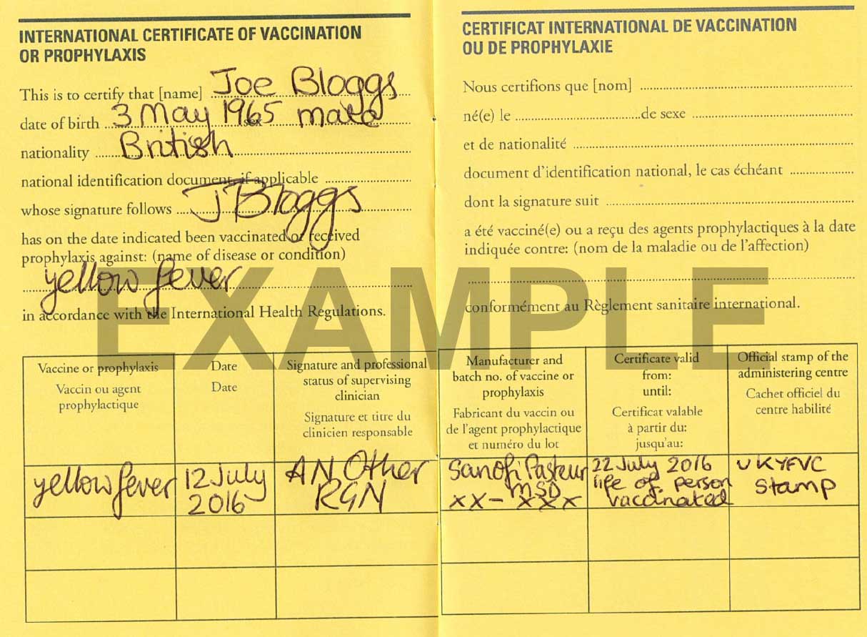 Yellow Fever Vaccination Card Pakistan