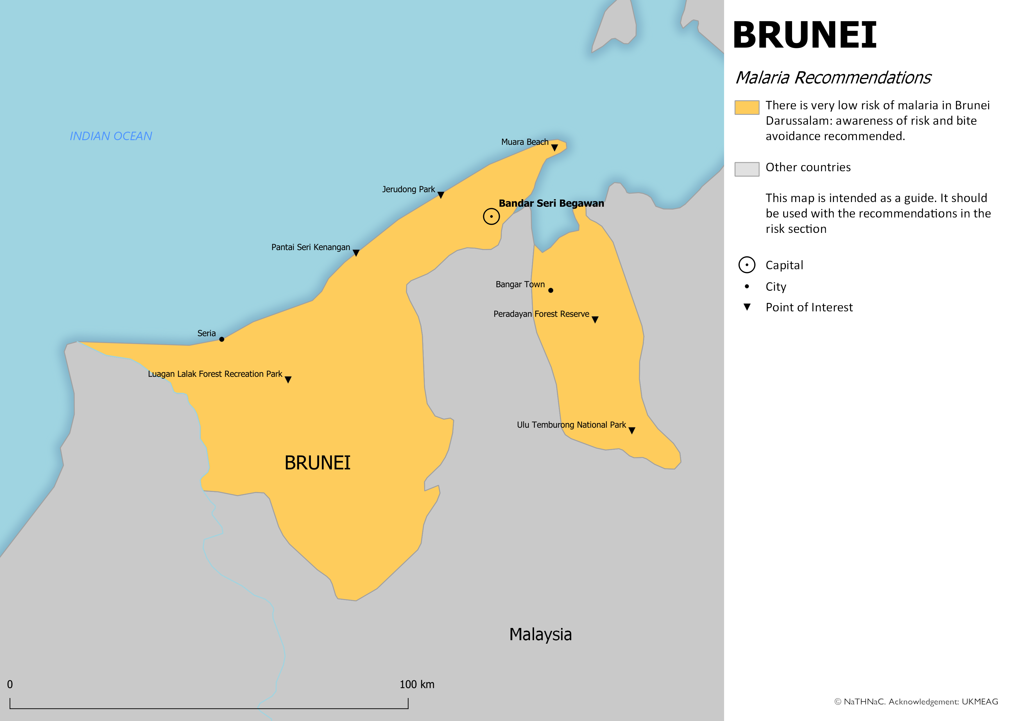Brunei malaria recommendations Map of Brunei showing antimalarial recommendations