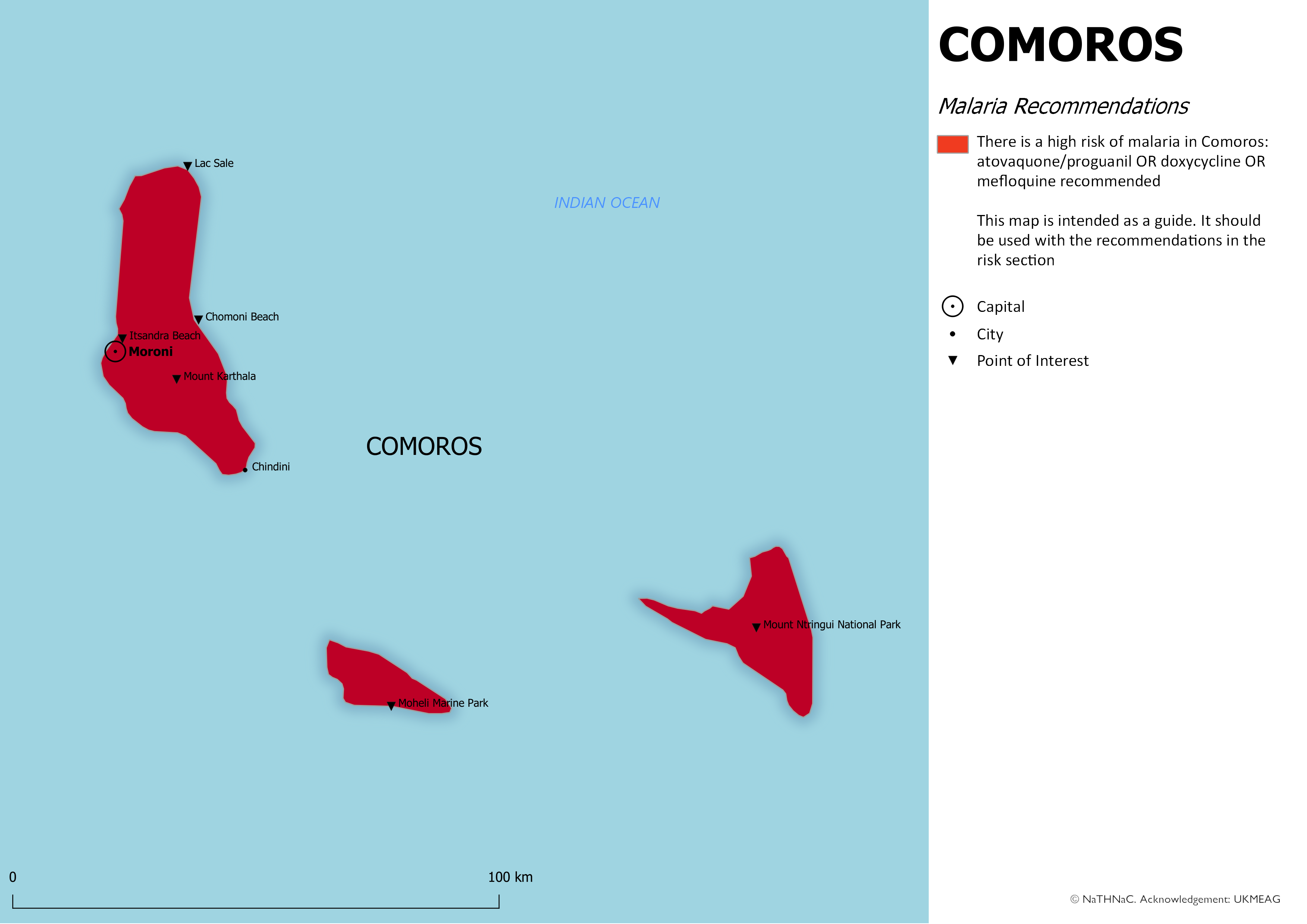 Comoros malaria recommendations Map of Comoros showing antimalarial recommendations