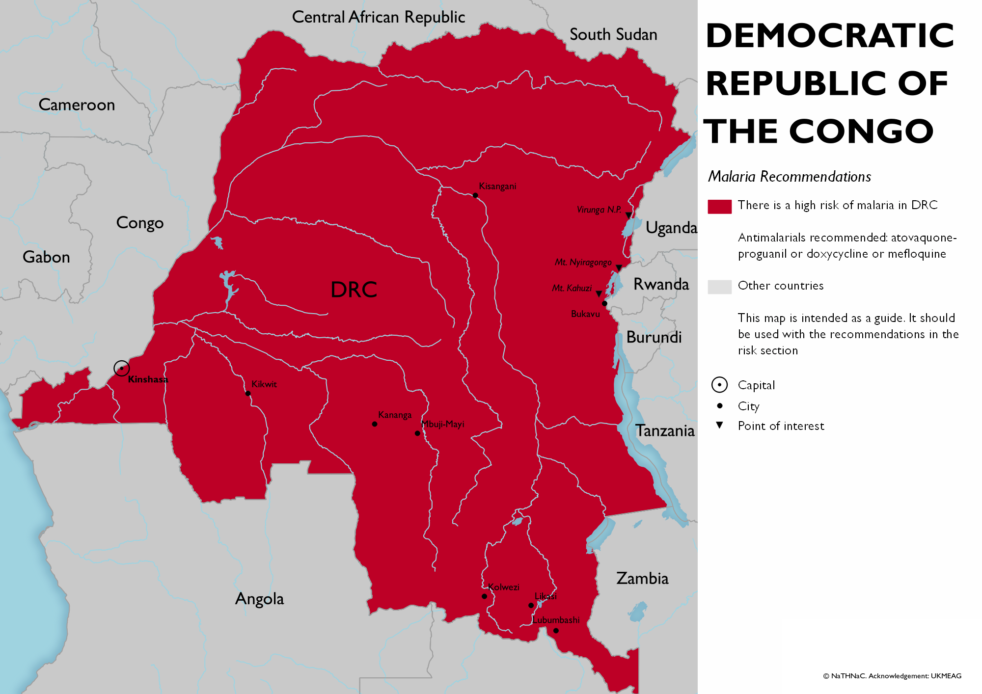 Democratic Republic of the Congo malaria recommendations Map of Democratic Republic of the Congo showing antimalarial recommendations