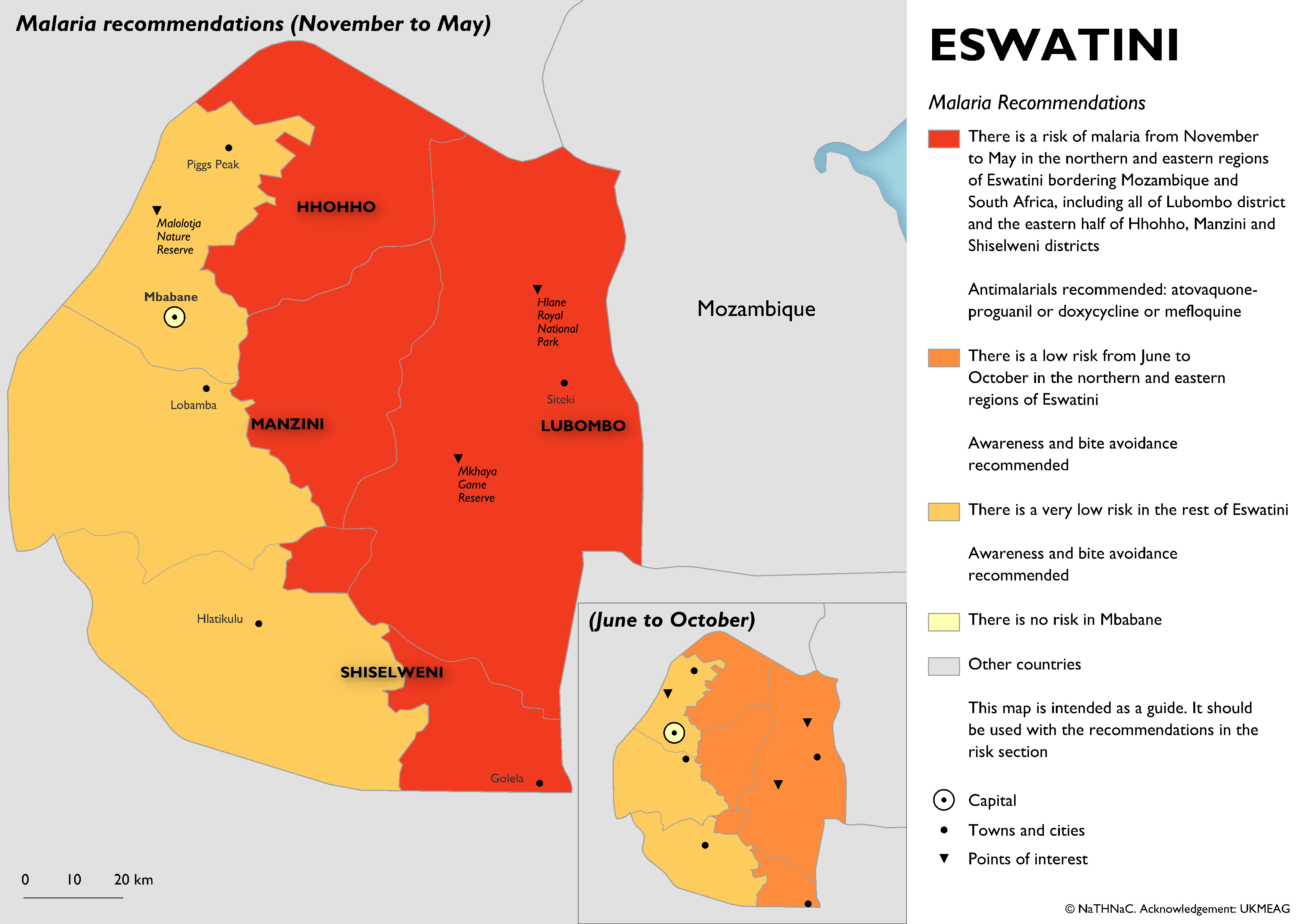 Eswatini malaria recommendations Map of Eswatini showing antimalarial recommendations