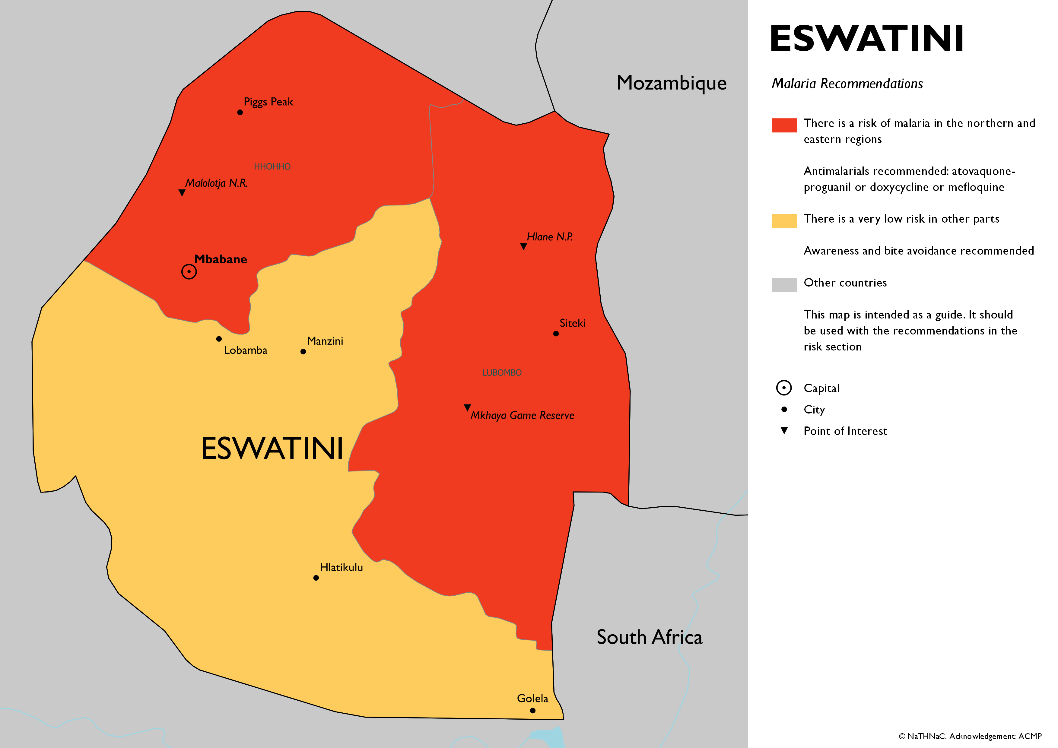 Malaria recommendation map for Eswatini