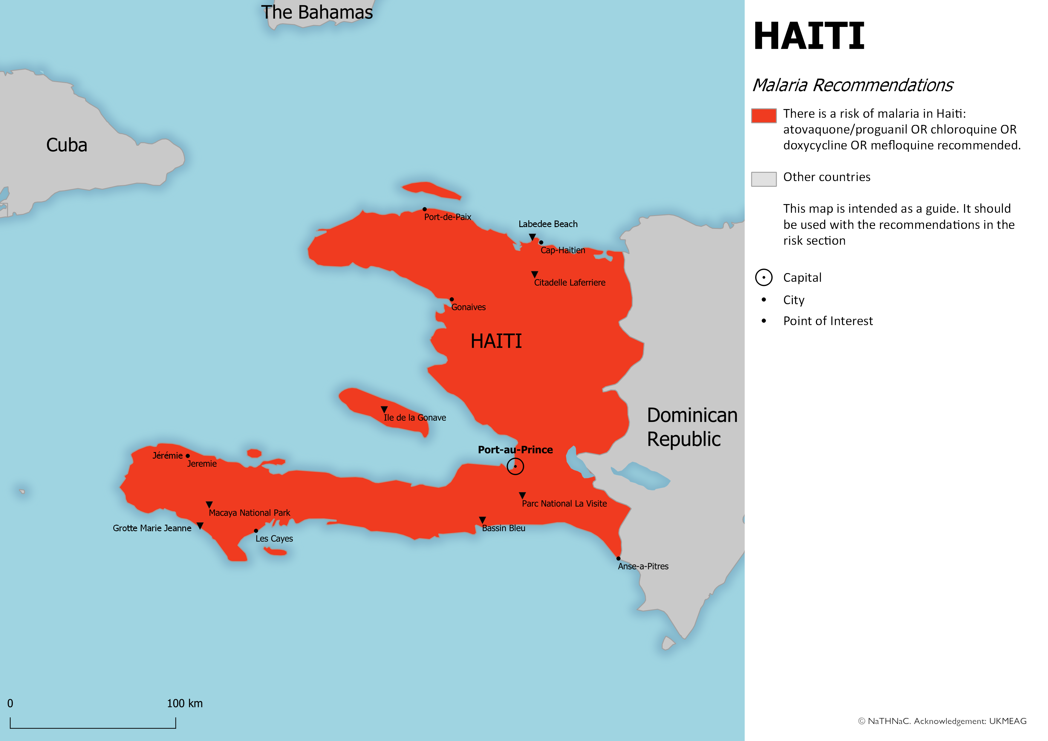 Haiti malaria recommendations Map of Haiti showing antimalarial recommendations