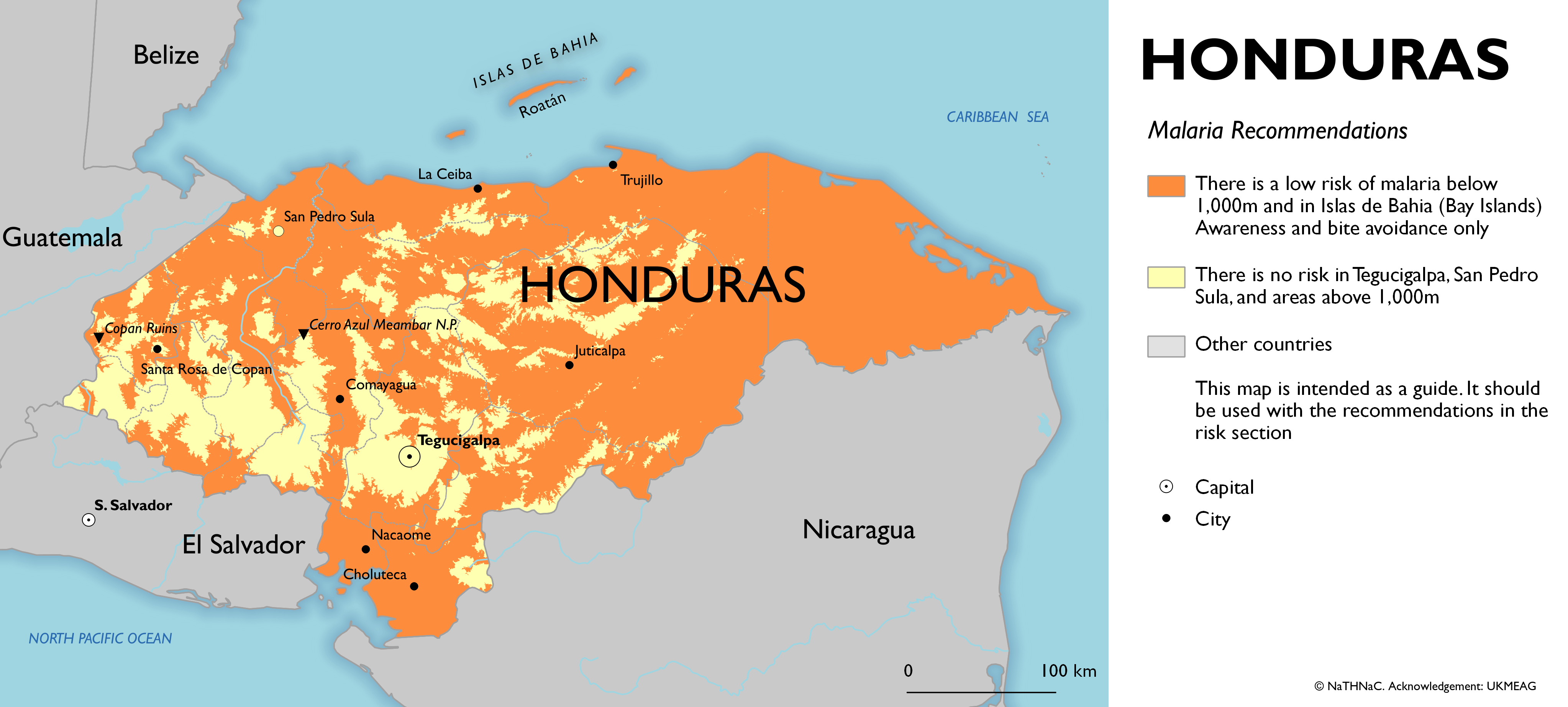 Honduras malaria recommendations Map of Honduras showing antimalarial recommendations