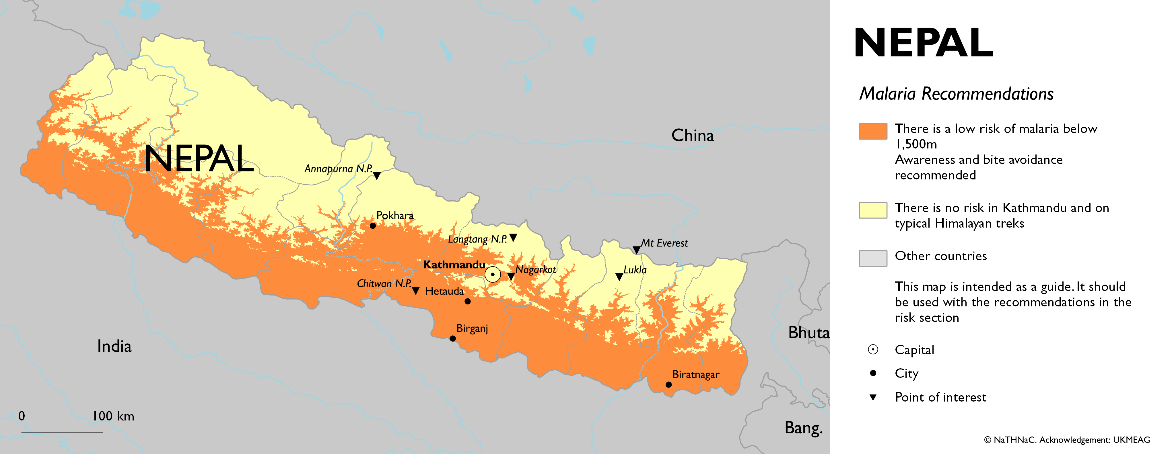 Nepal malaria recommendations Map of Nepal showing antimalarial recommendations