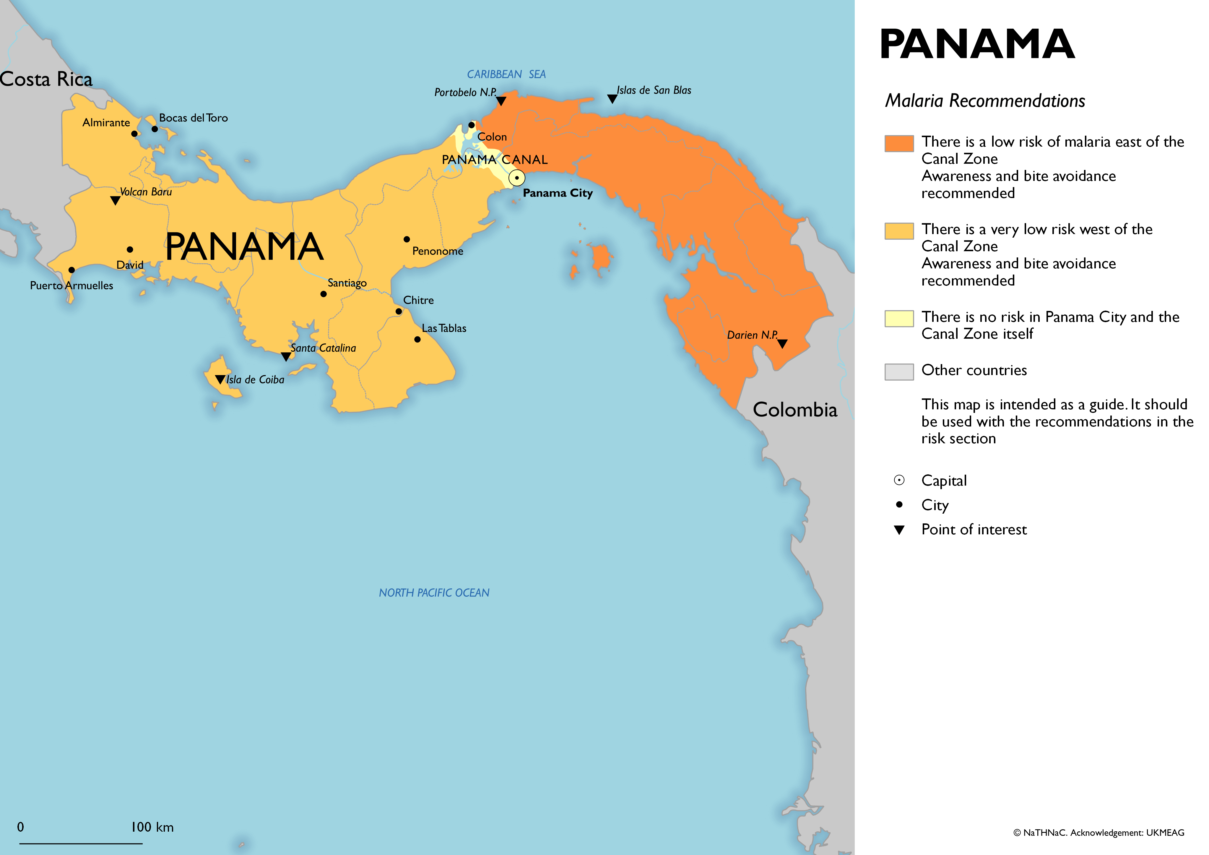 Panama malaria recommendations Map of Panama showing antimalarial recommendations