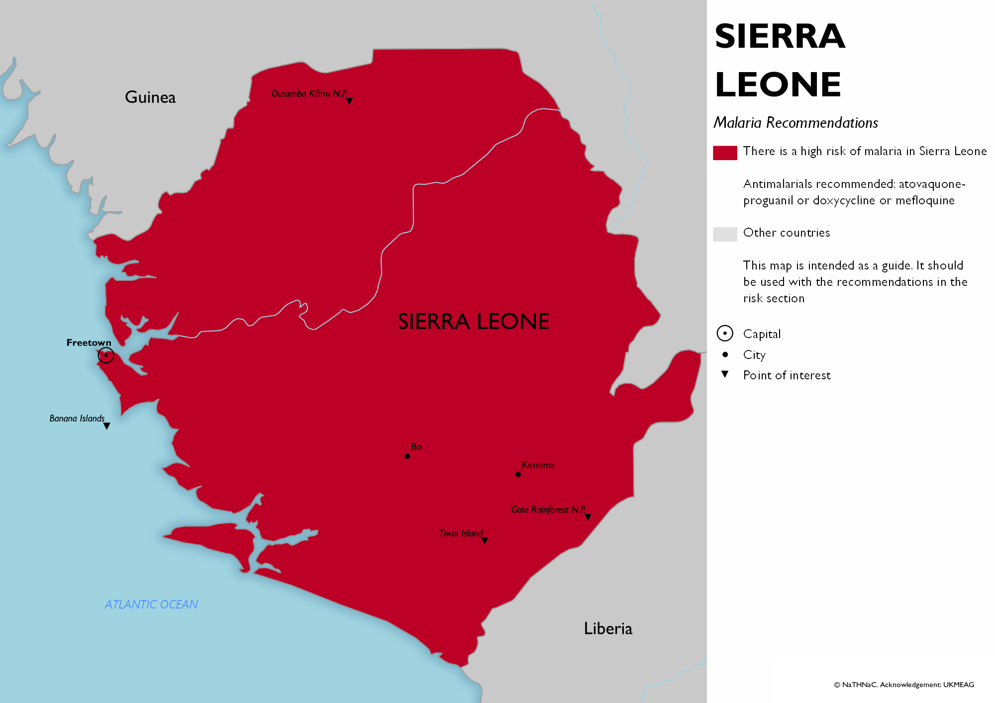 Sierra Leone malaria recommendations Map of Sierra Leone showing antimalarial recommendations