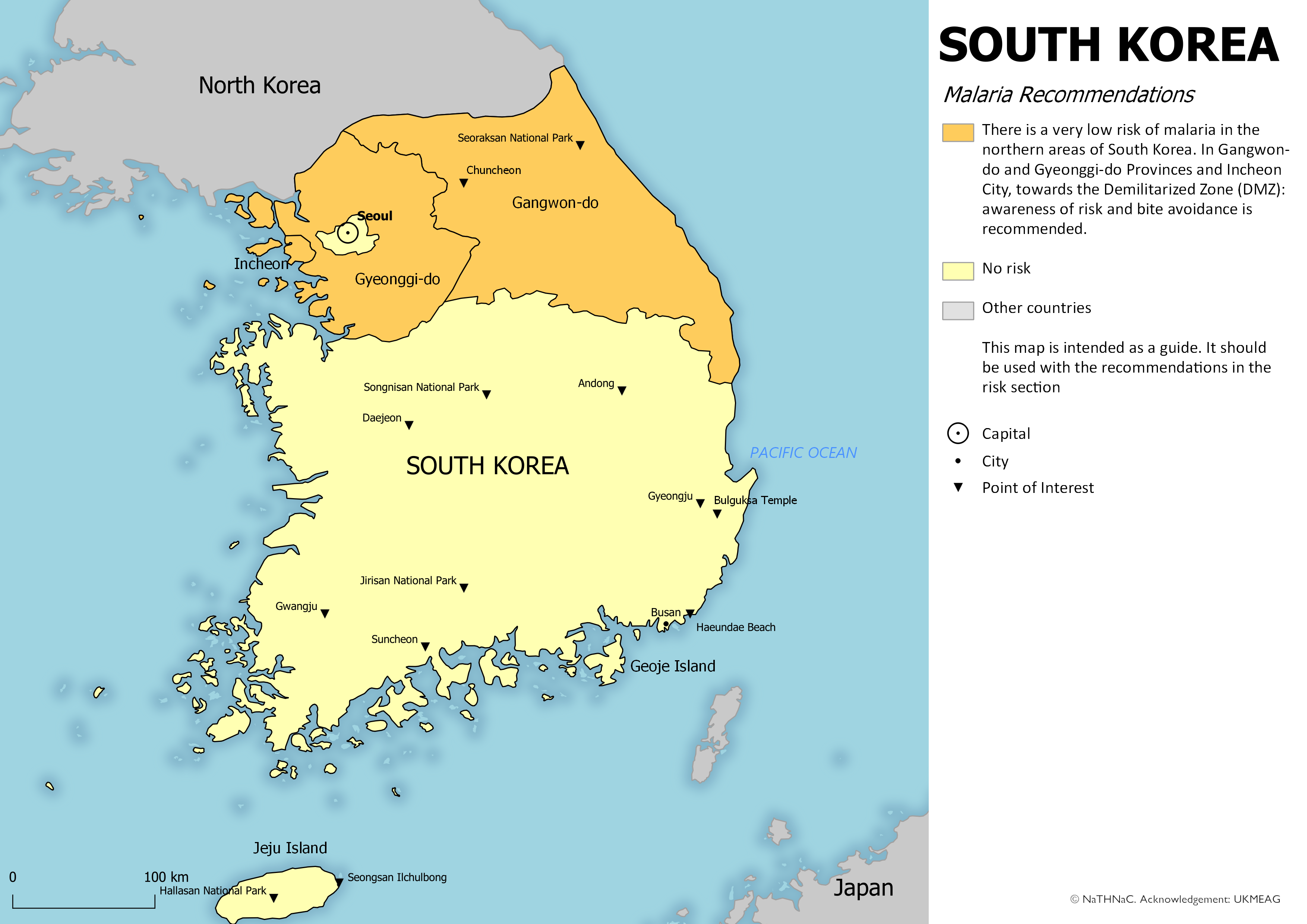 South Korea malaria recommendations Map of South Korea showing antimalarial recommendations