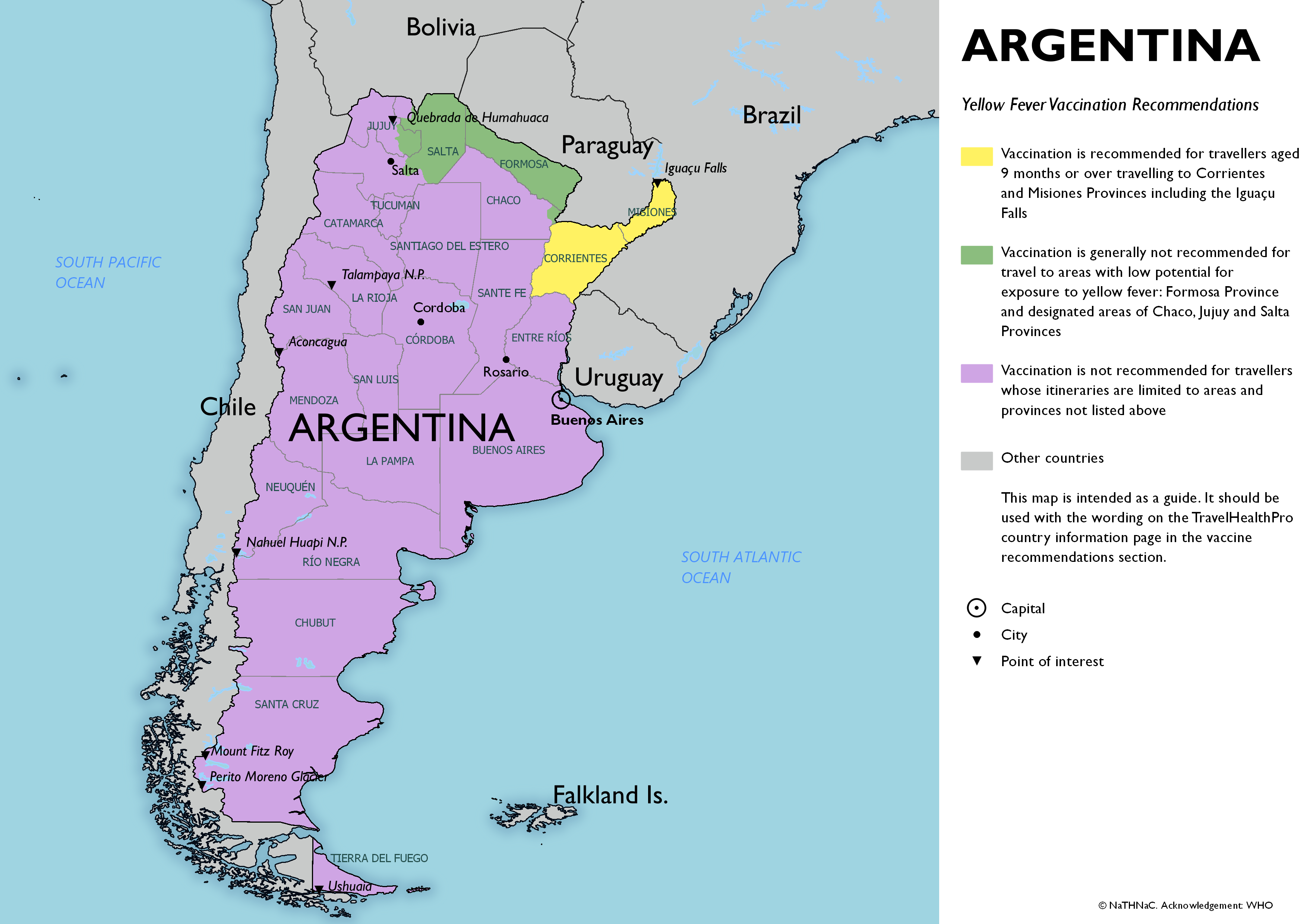 Yellow fever vaccine recommendation map for Argentina