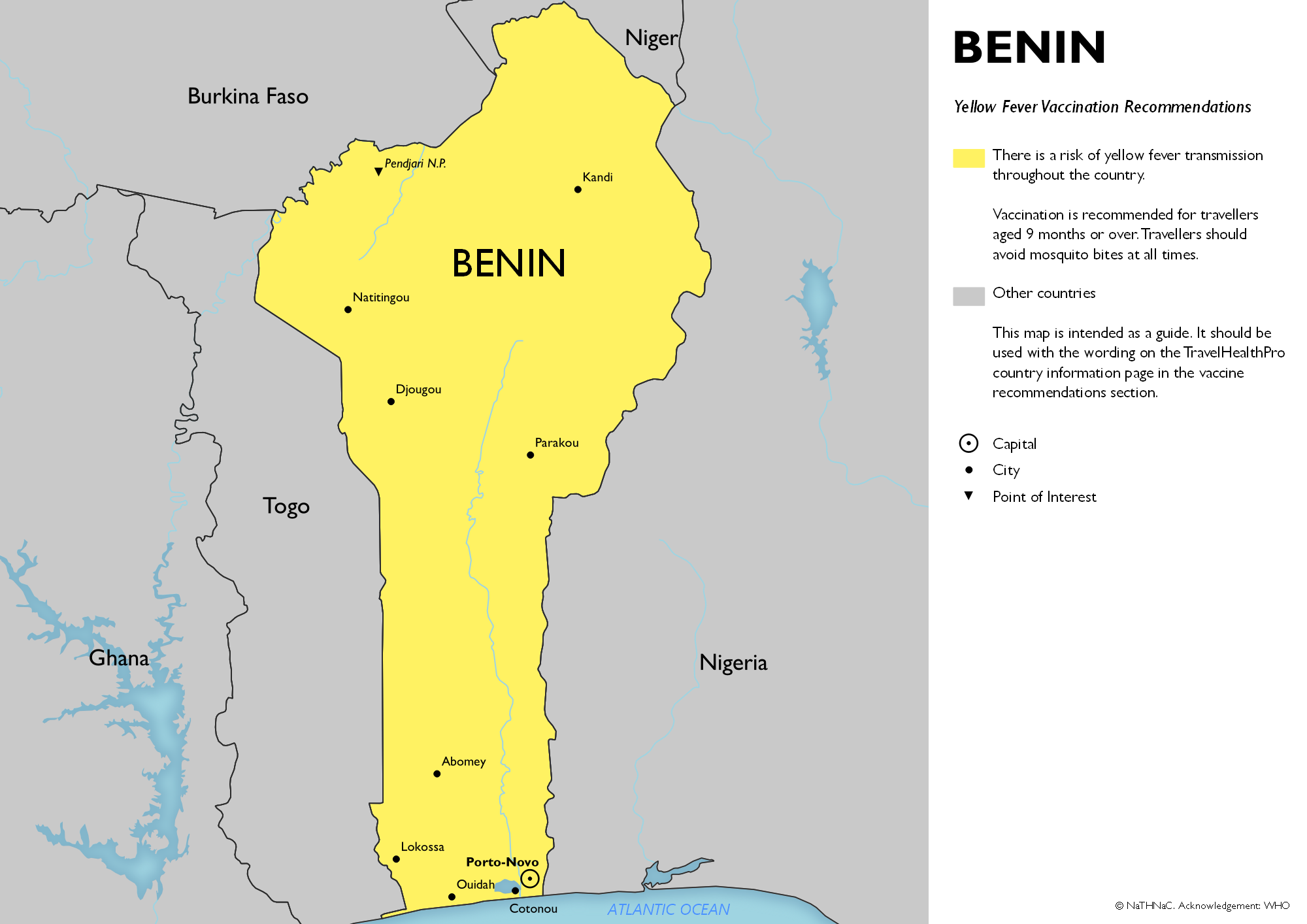 Yellow fever vaccine recommendation map for Benin