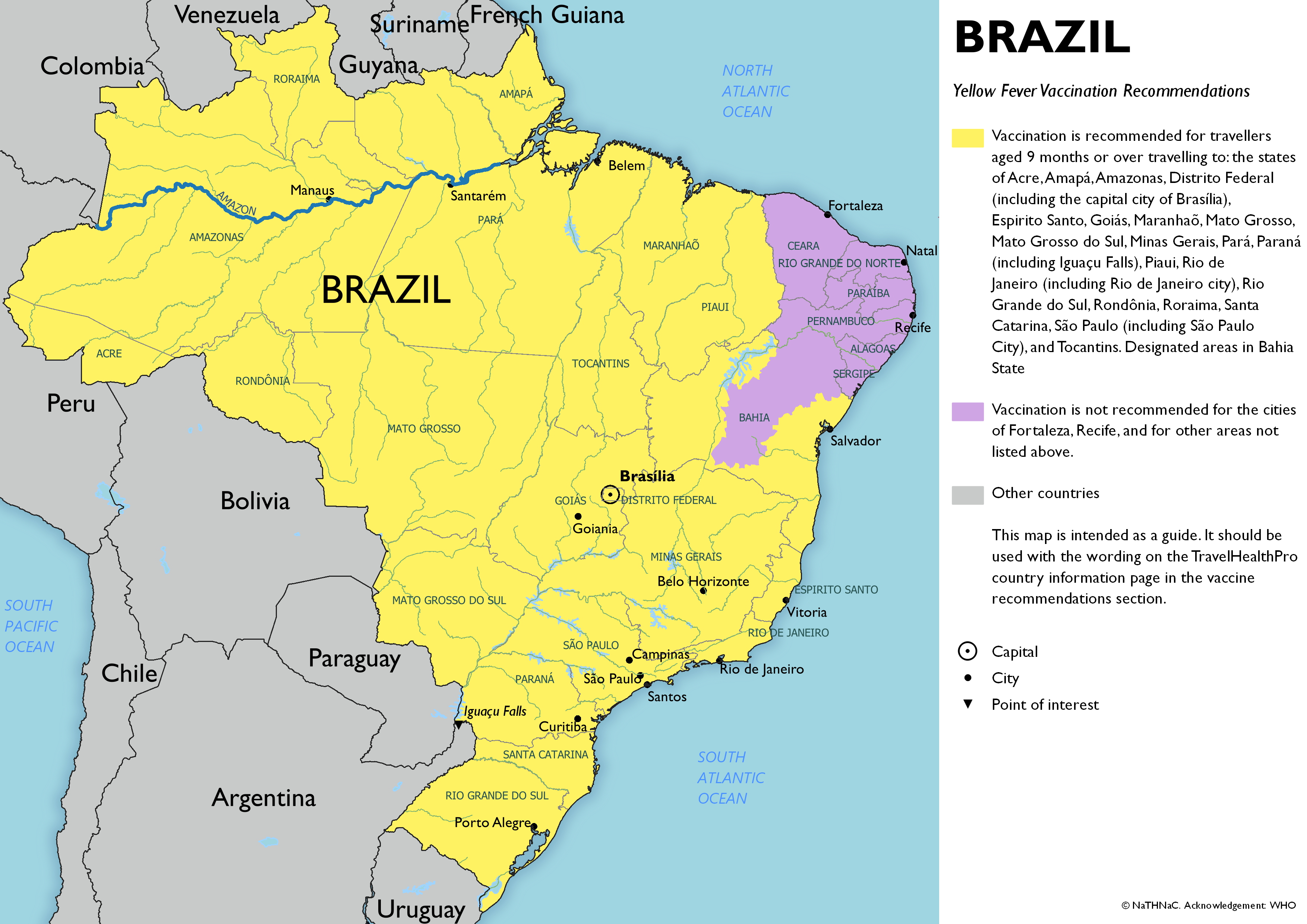 Yellow fever vaccine recommendation map for Brazil