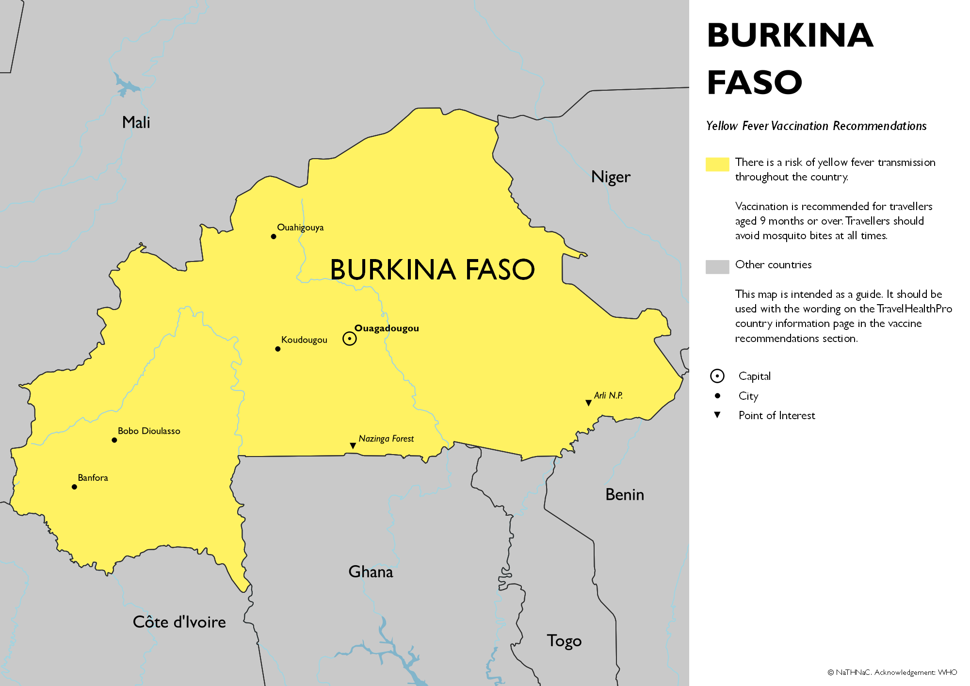 Yellow fever vaccine recommendation map for Burkina Faso