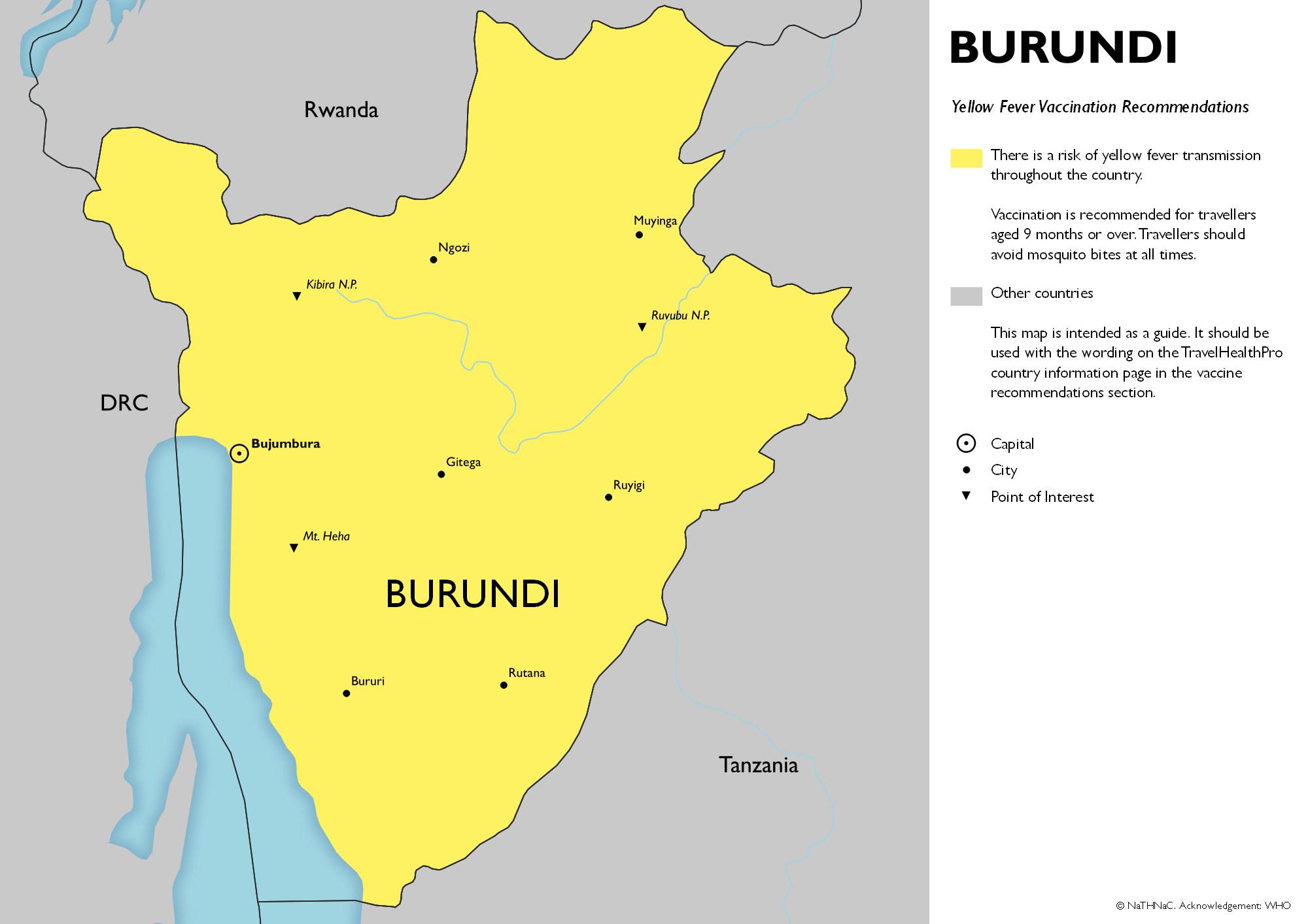 Yellow fever vaccine recommendation map for Burundi