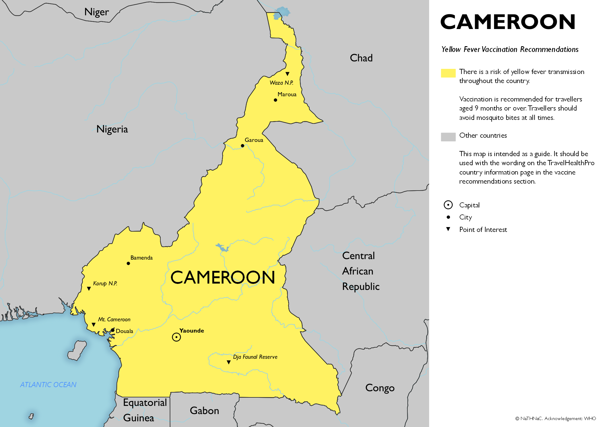 Yellow fever vaccine recommendation map for Cameroon