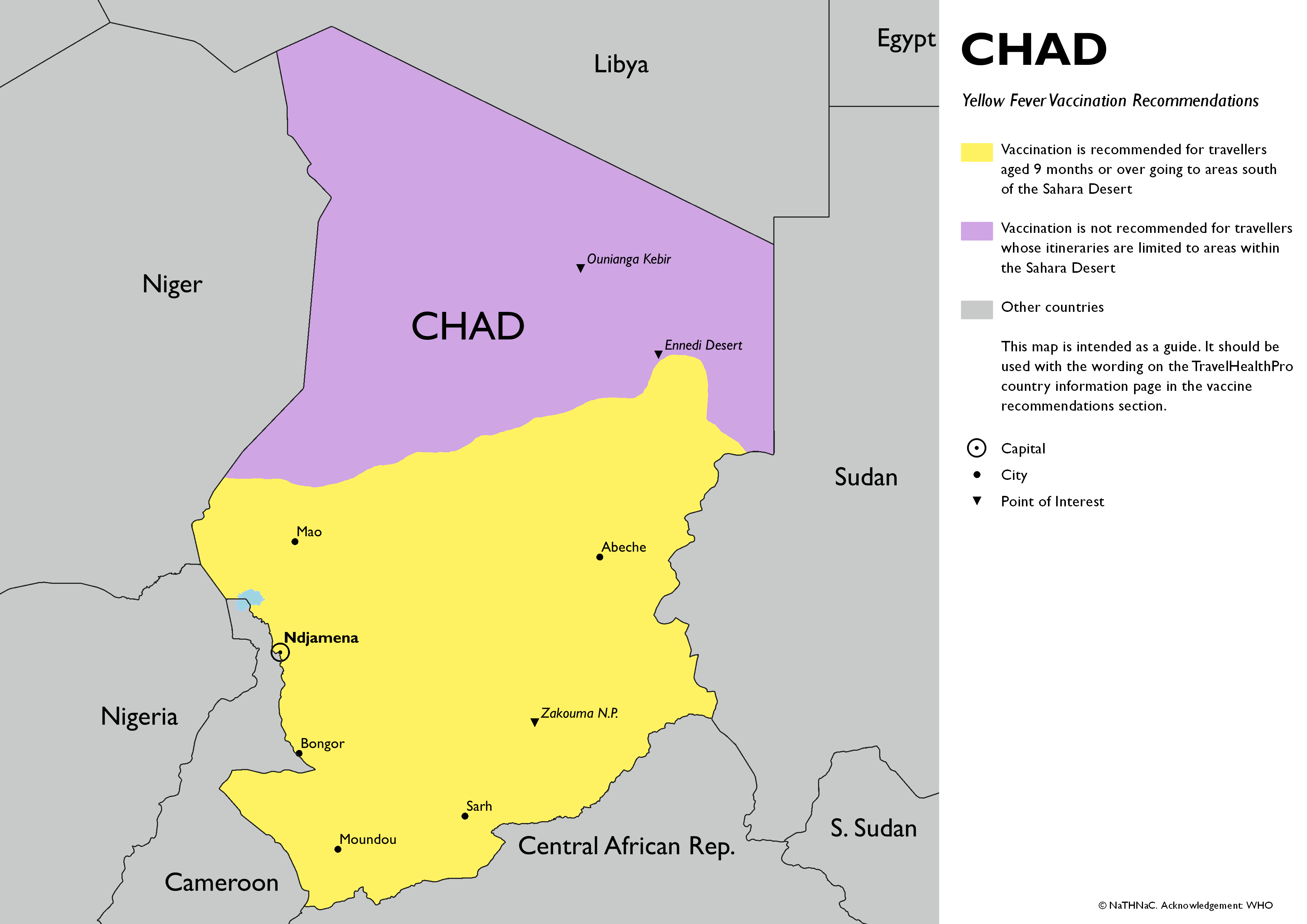 Yellow fever vaccine recommendation map for Chad