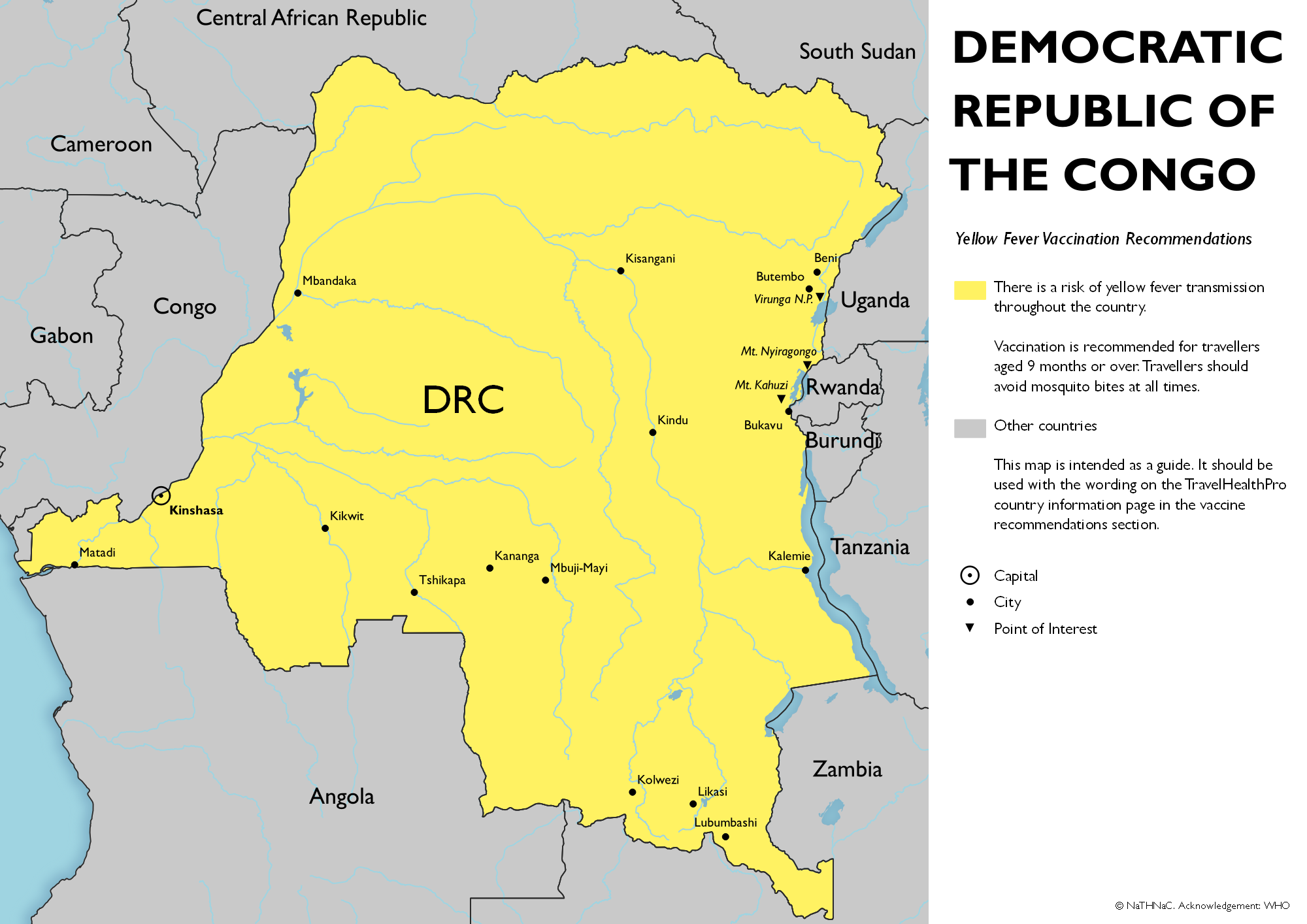 Yellow fever vaccine recommendation map for Democratic Republic of the Congo