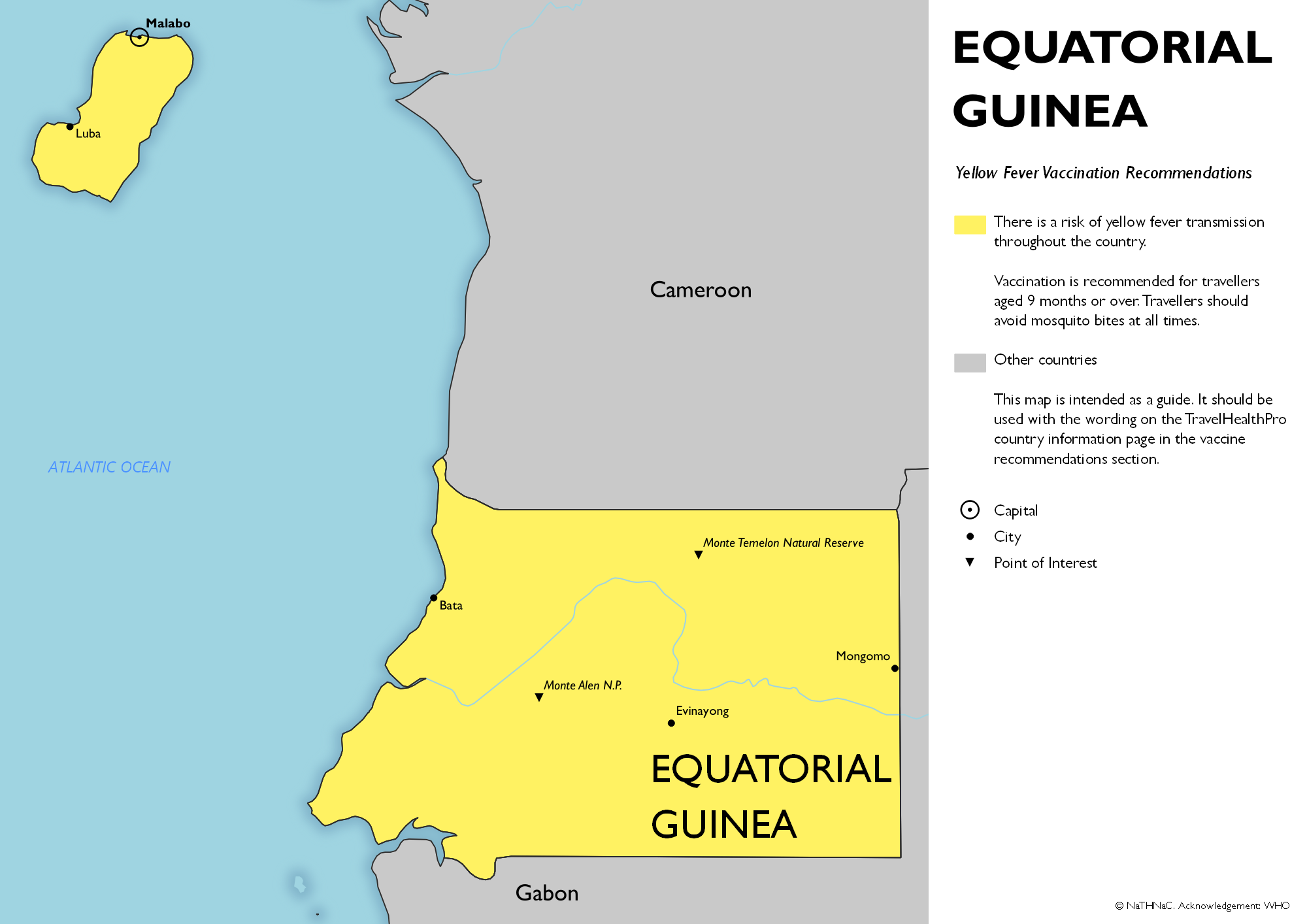 Yellow fever vaccine recommendation map for Equatorial Guinea