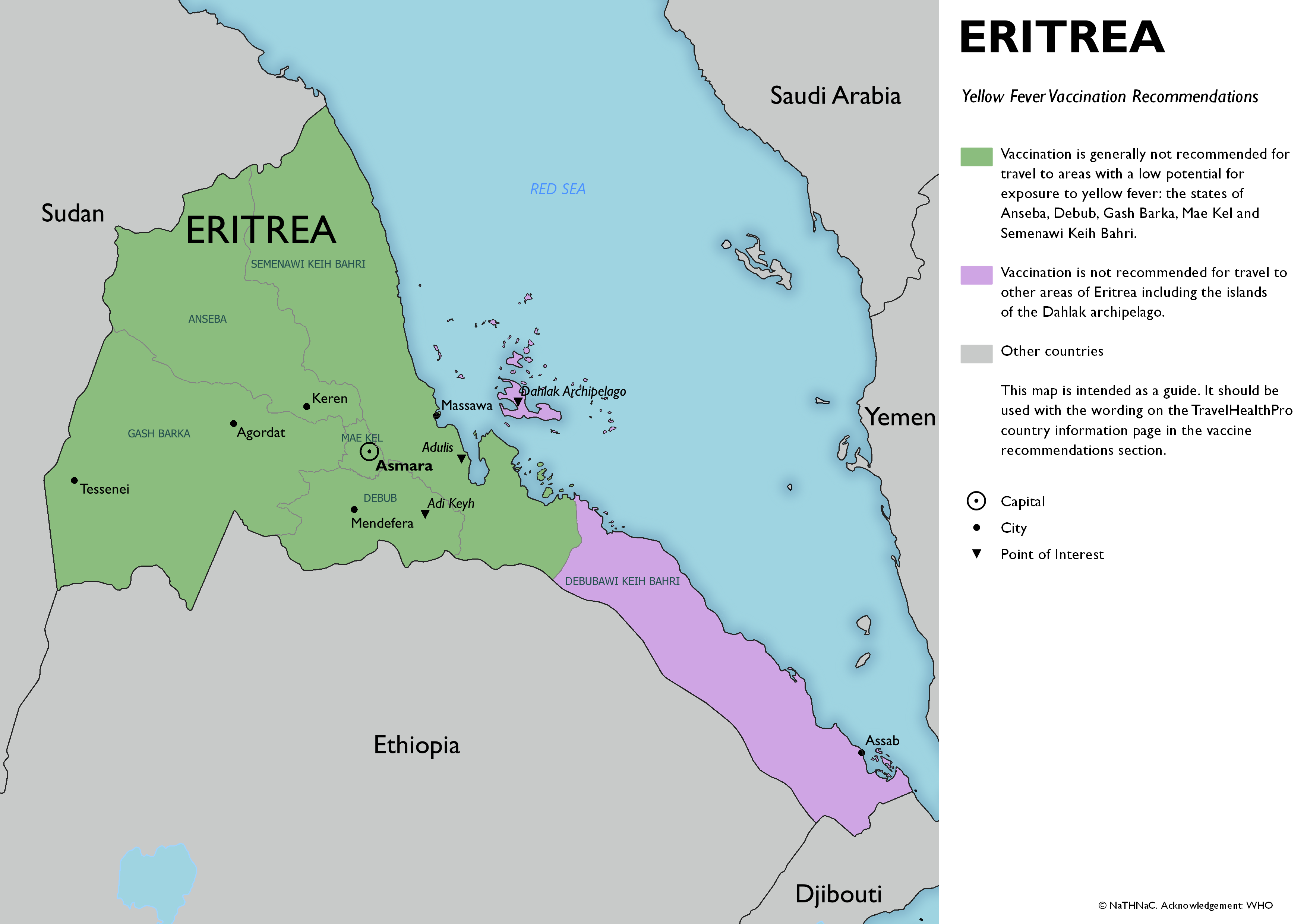 Yellow fever vaccine recommendation map for Eritrea