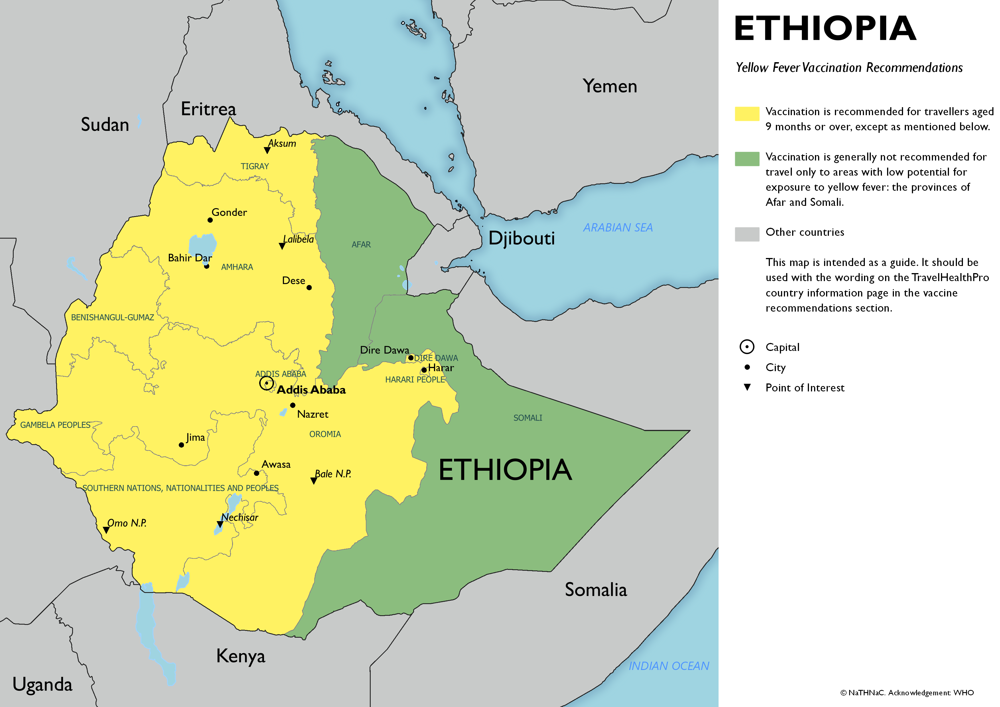 Yellow fever vaccine recommendation map for Ethiopia
