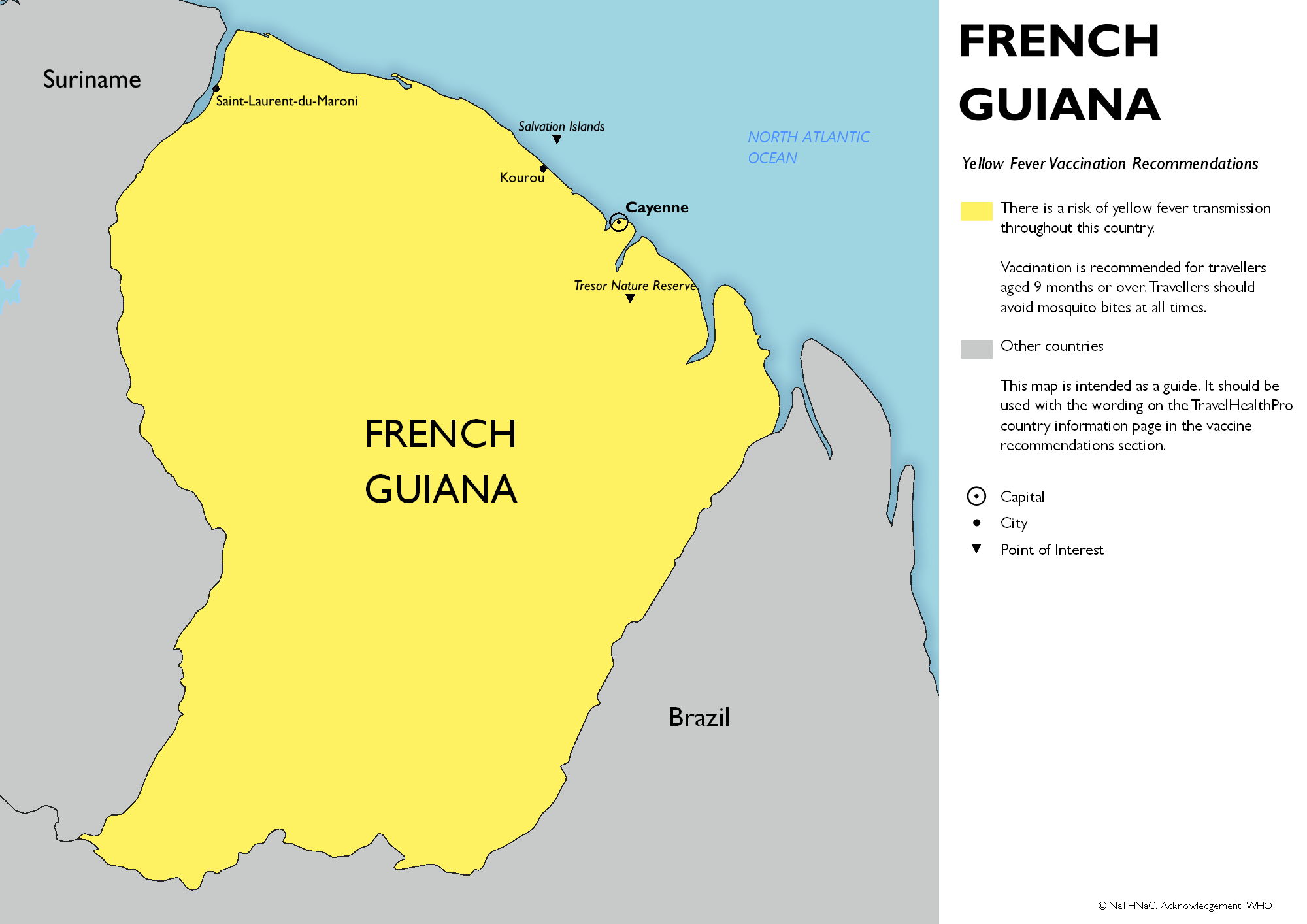 Yellow fever vaccine recommendation map for French Guiana