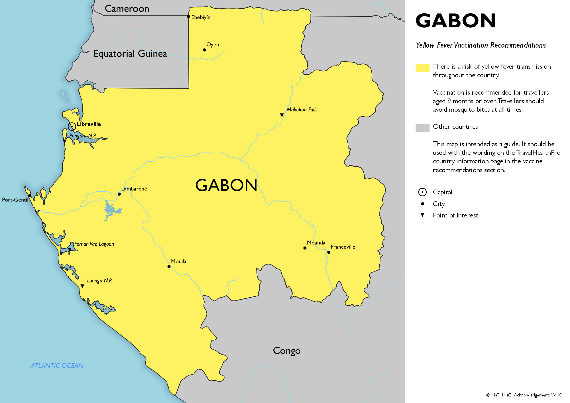 Yellow fever vaccine recommendation map for Gabon