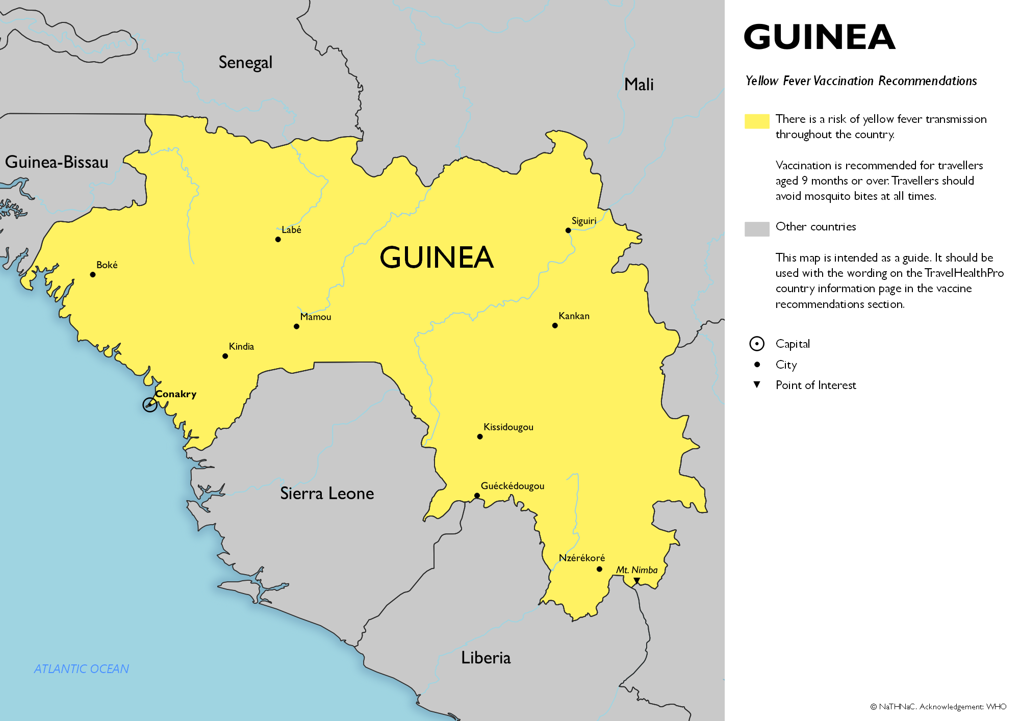 Yellow fever vaccine recommendation map for Guinea