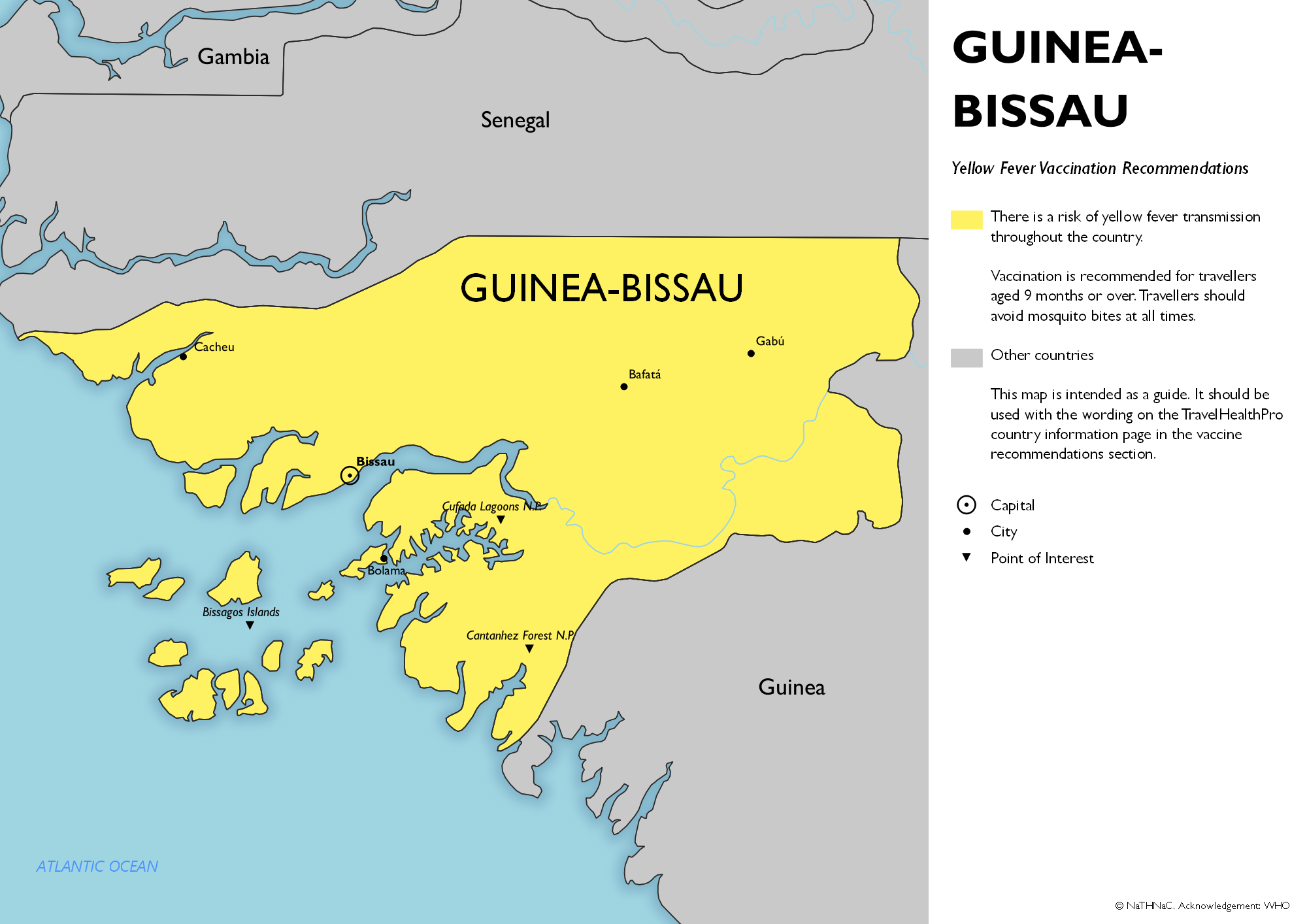 Yellow fever vaccine recommendation map for Guinea-Bissau