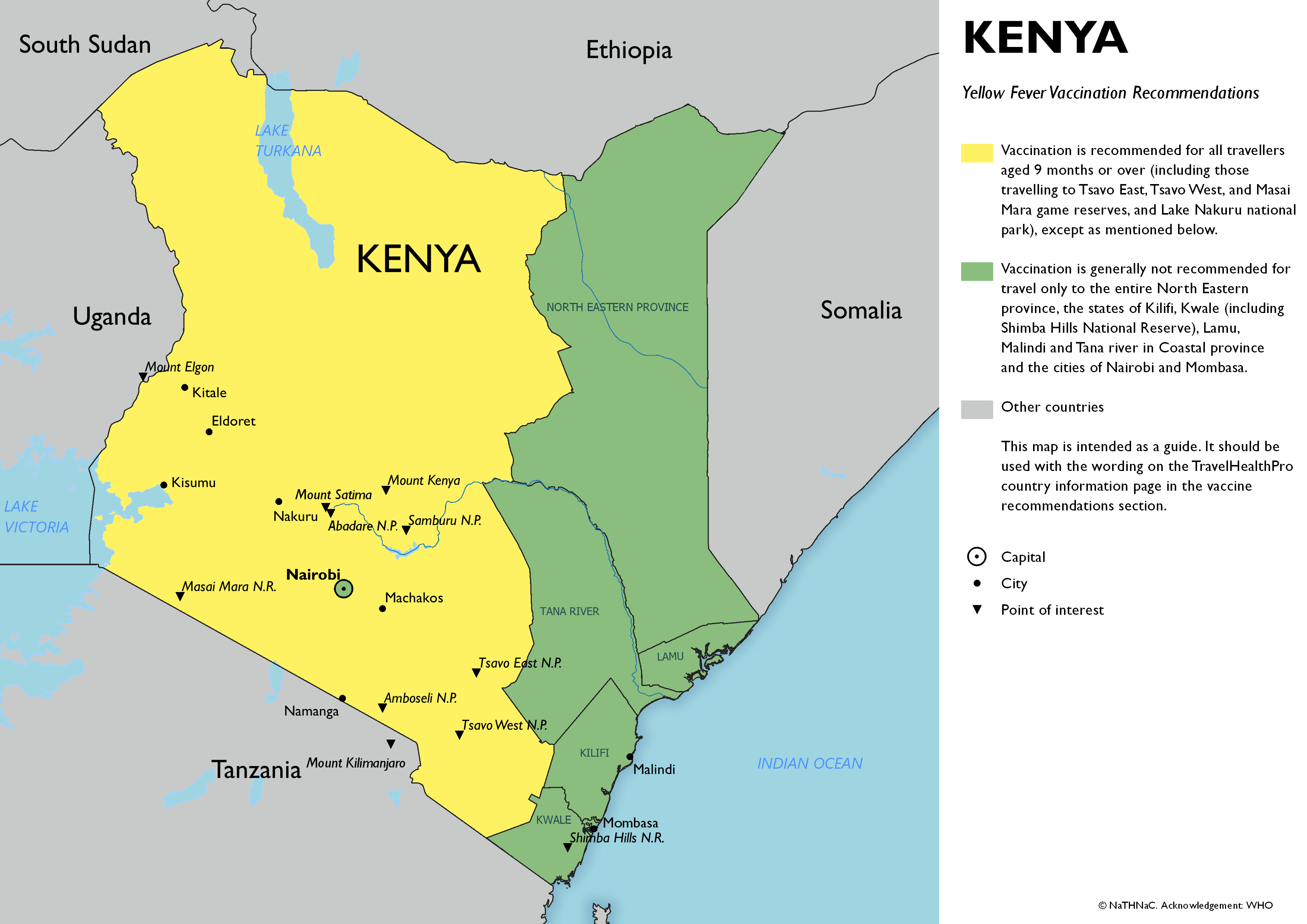 Yellow fever vaccine recommendation map for Kenya