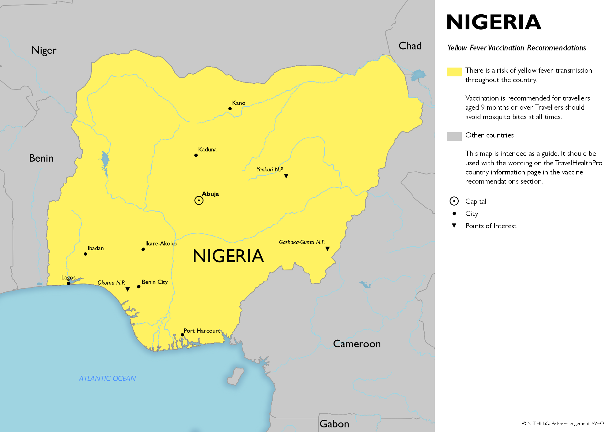 Yellow fever vaccine recommendation map for Nigeria