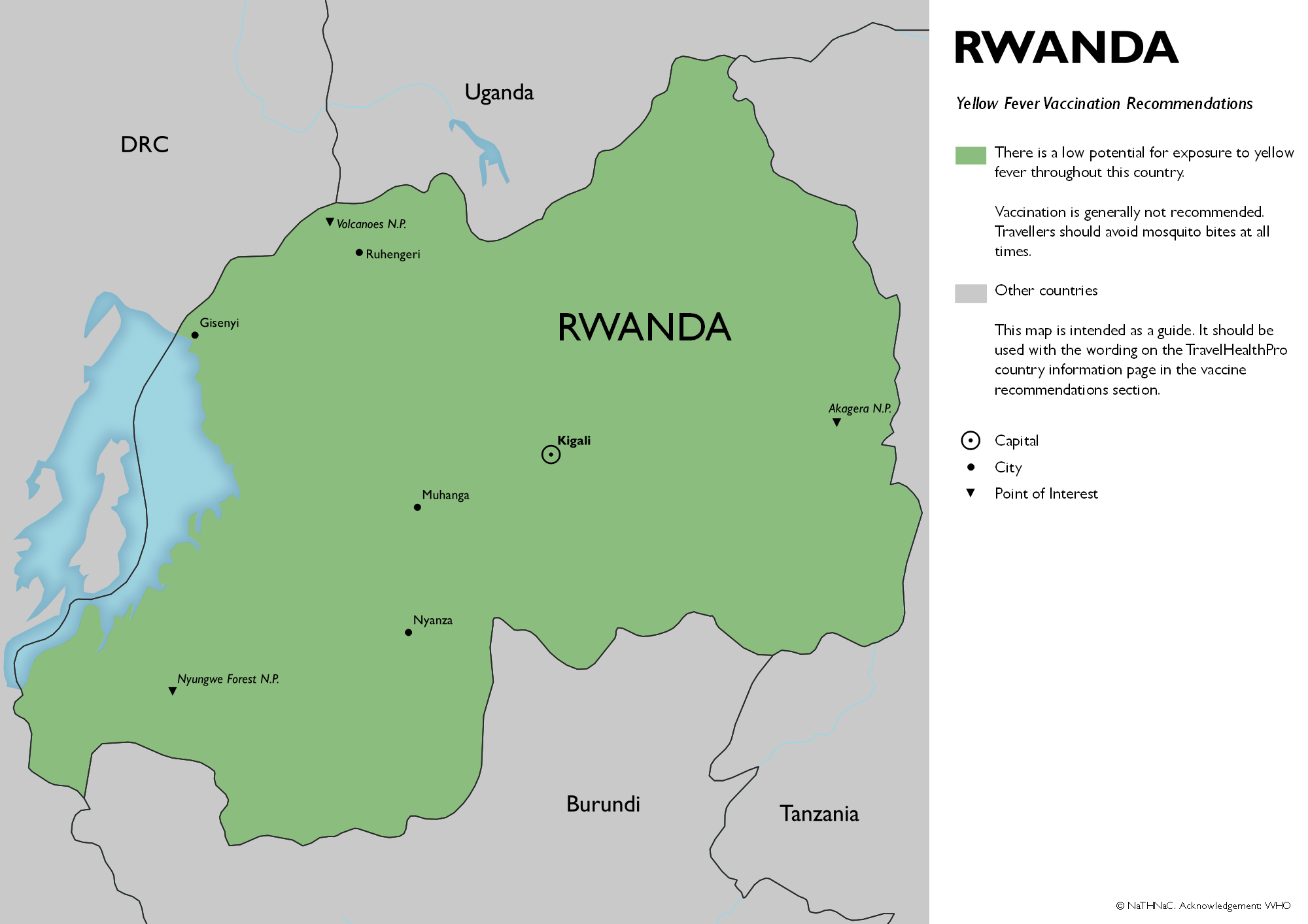 Yellow fever vaccine recommendation map for Rwanda
