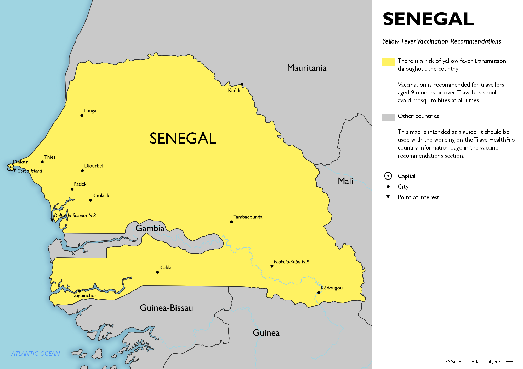 Yellow fever vaccine recommendation map for Senegal