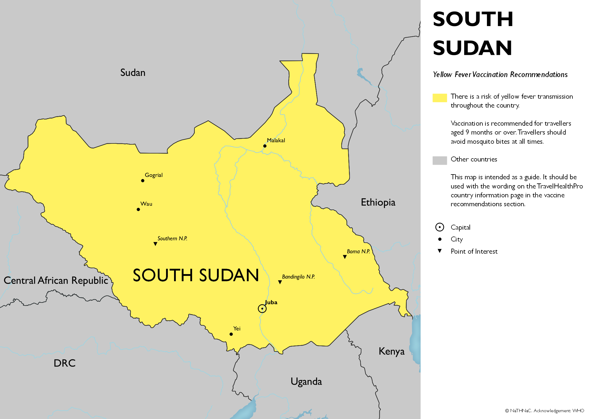 Yellow fever vaccine recommendation map for South Sudan