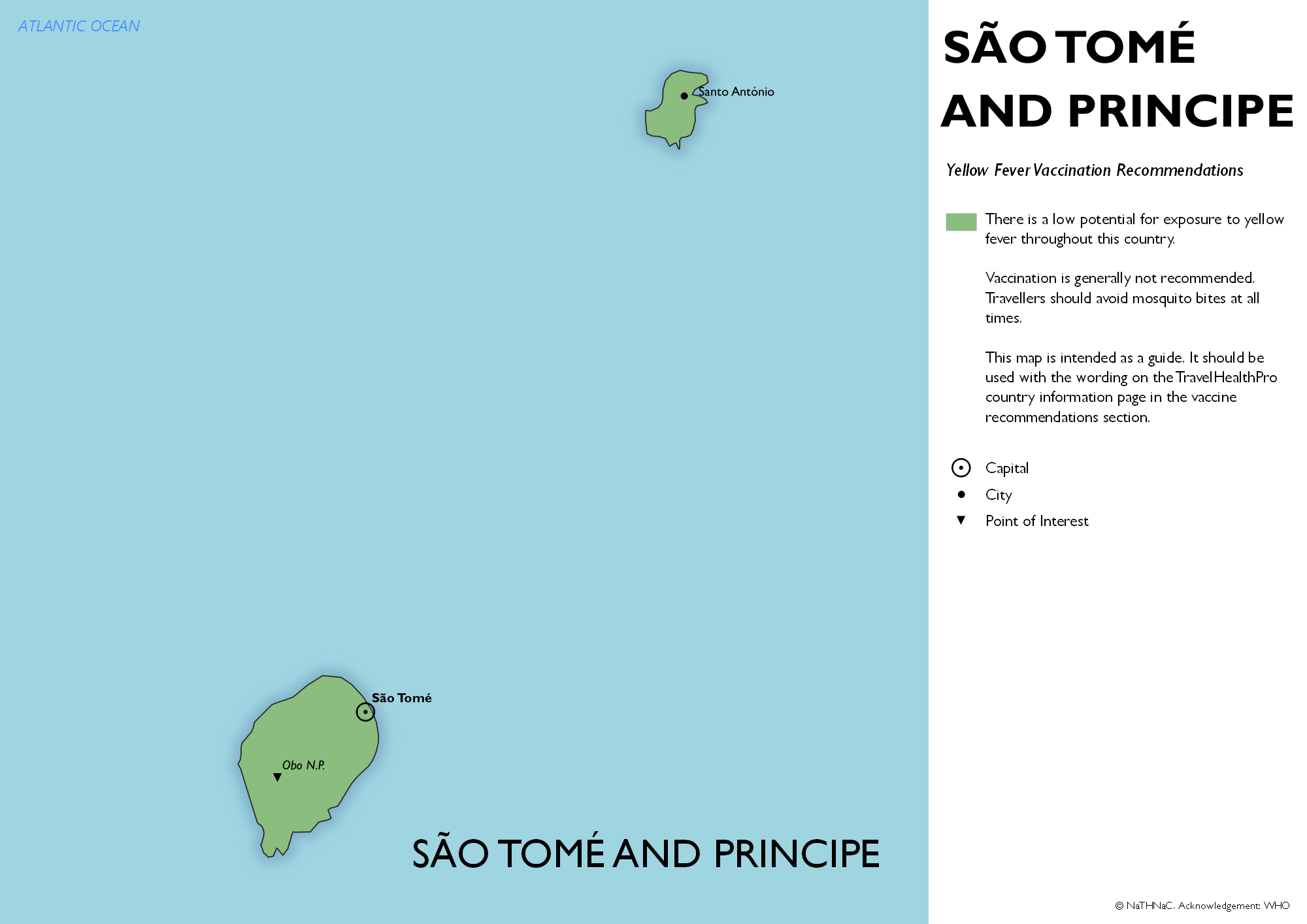 Yellow fever vaccine recommendation map for Sao Tome and Principe