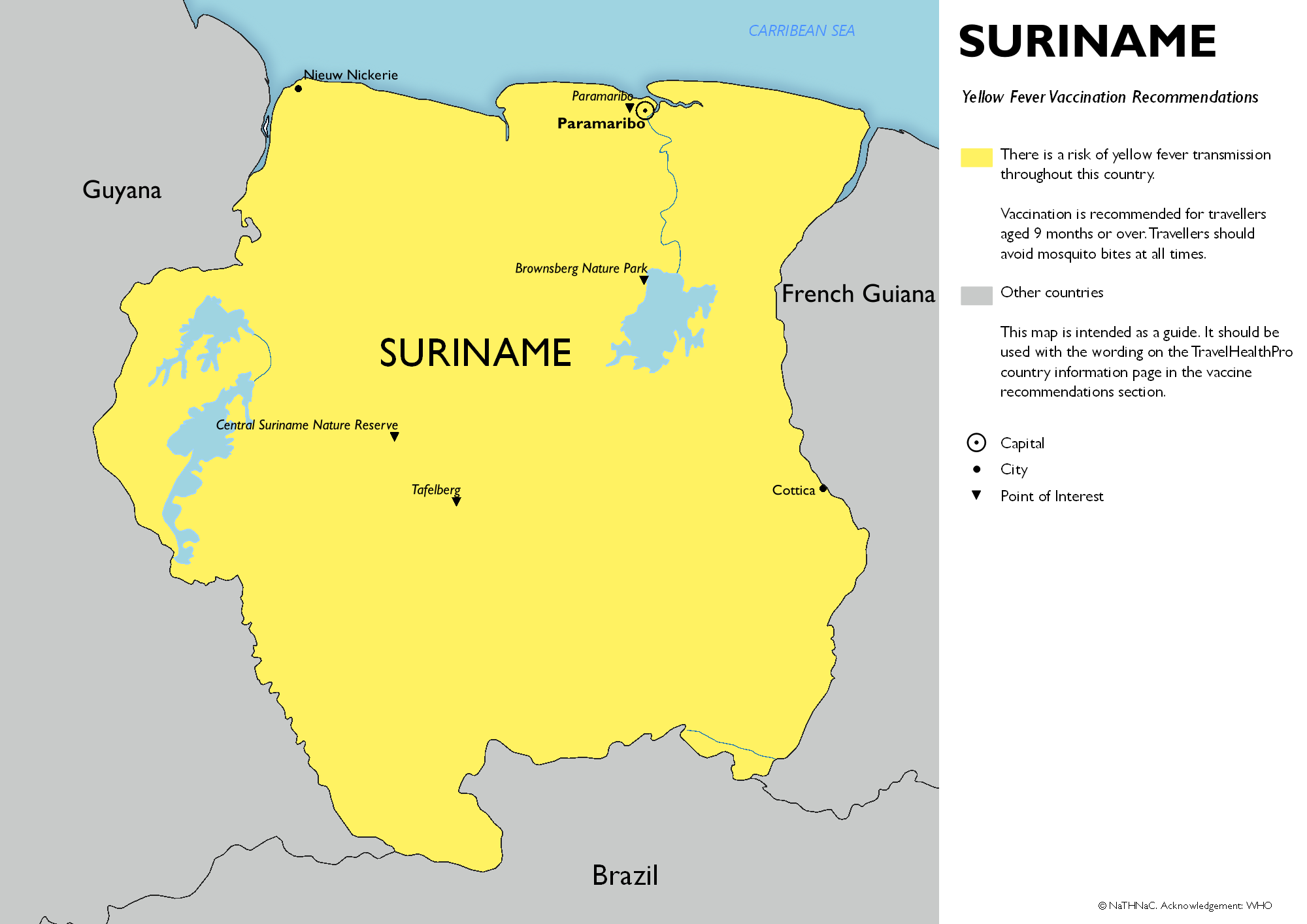 Yellow fever vaccine recommendation map for Suriname