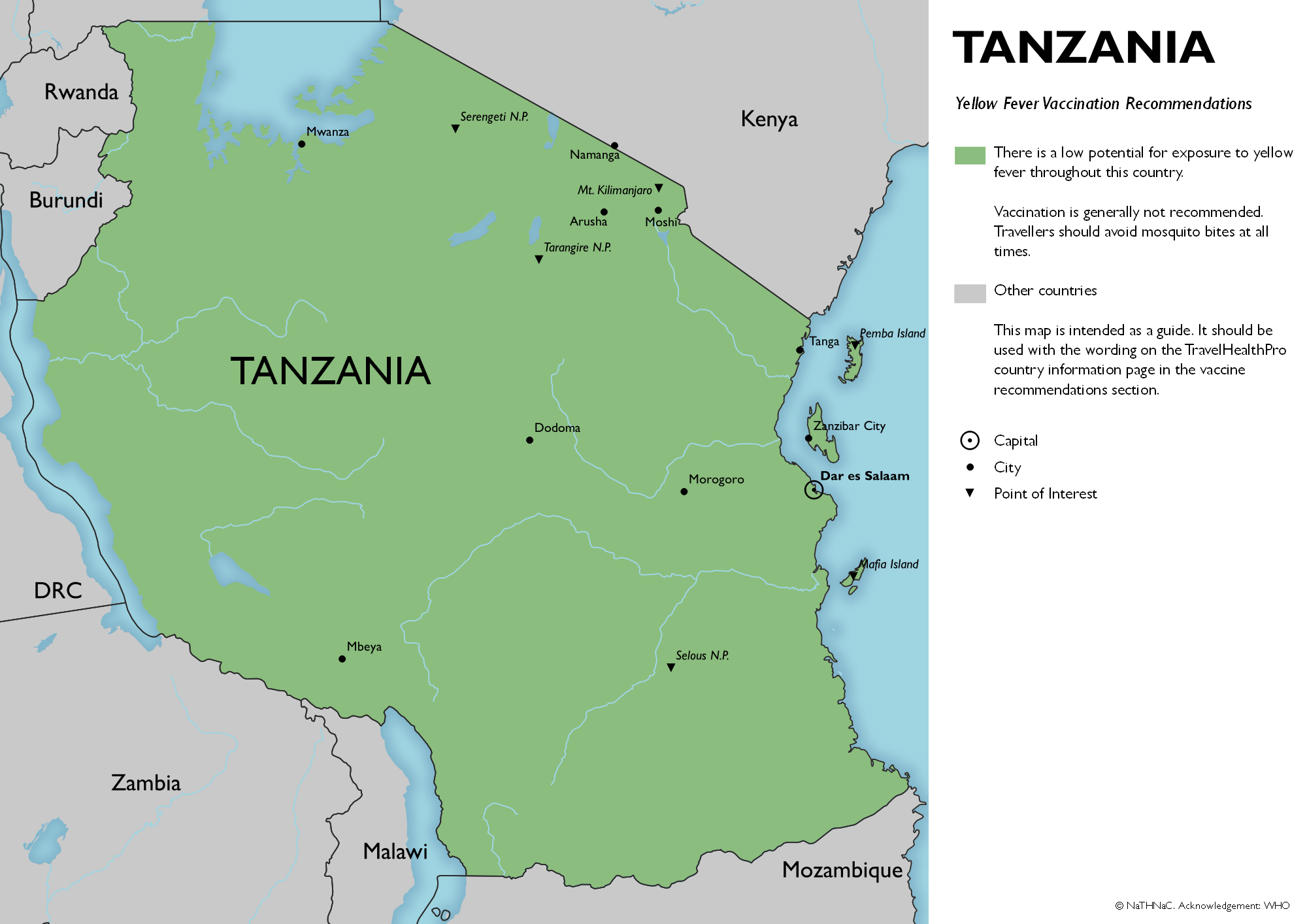 Yellow fever vaccine recommendation map for Tanzania