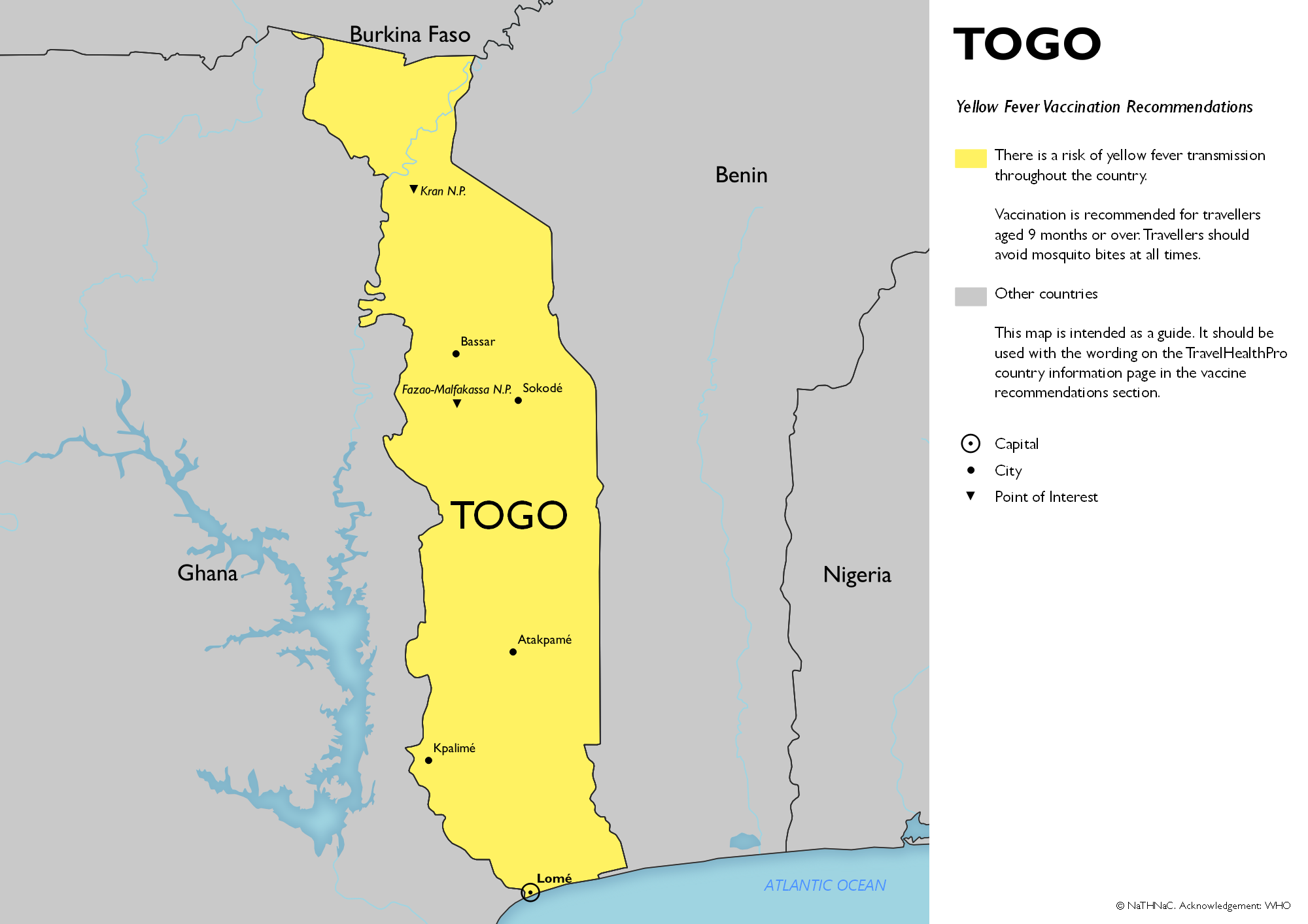 Yellow fever vaccine recommendation map for Togo