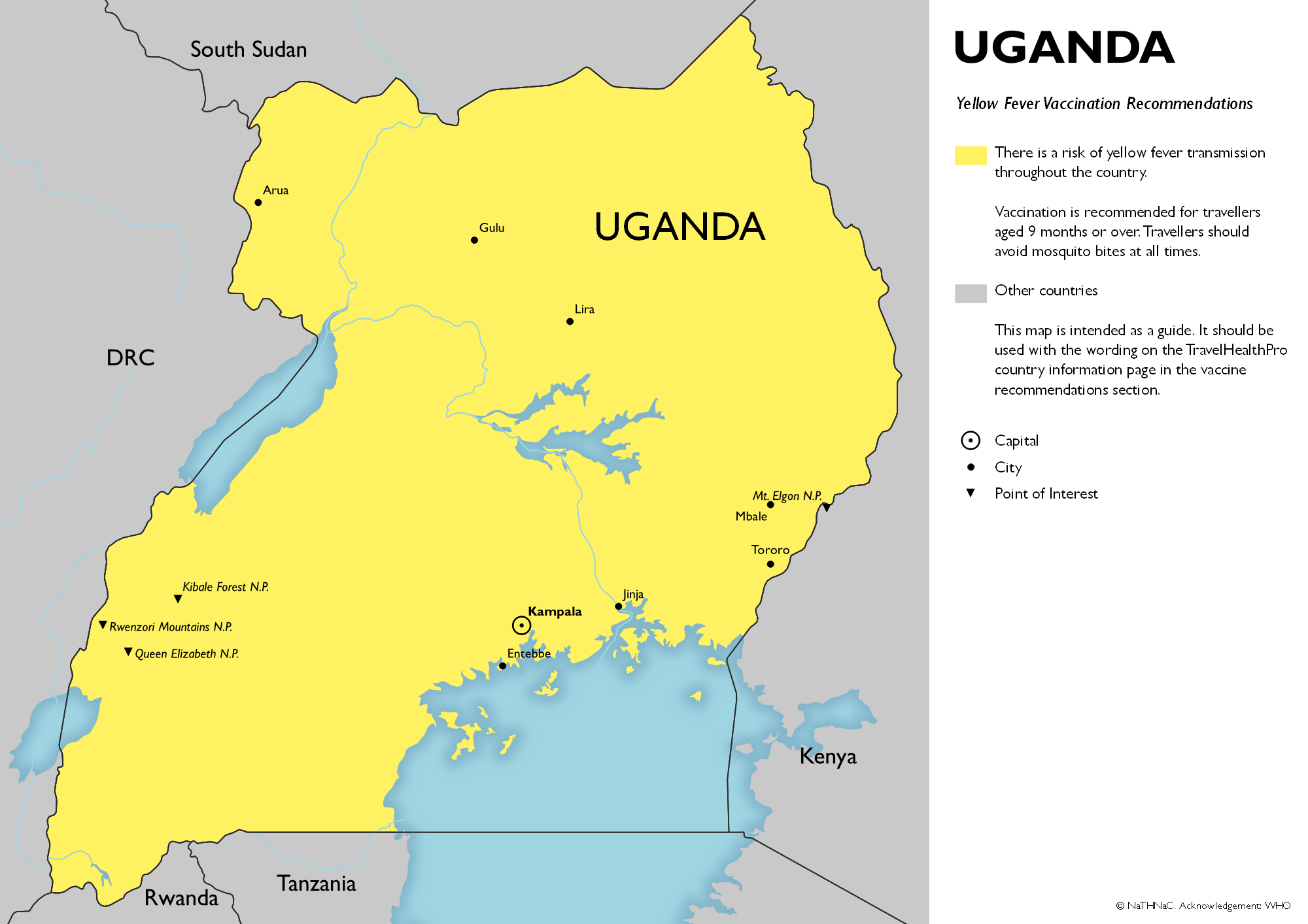 Yellow fever vaccine recommendation map for Uganda