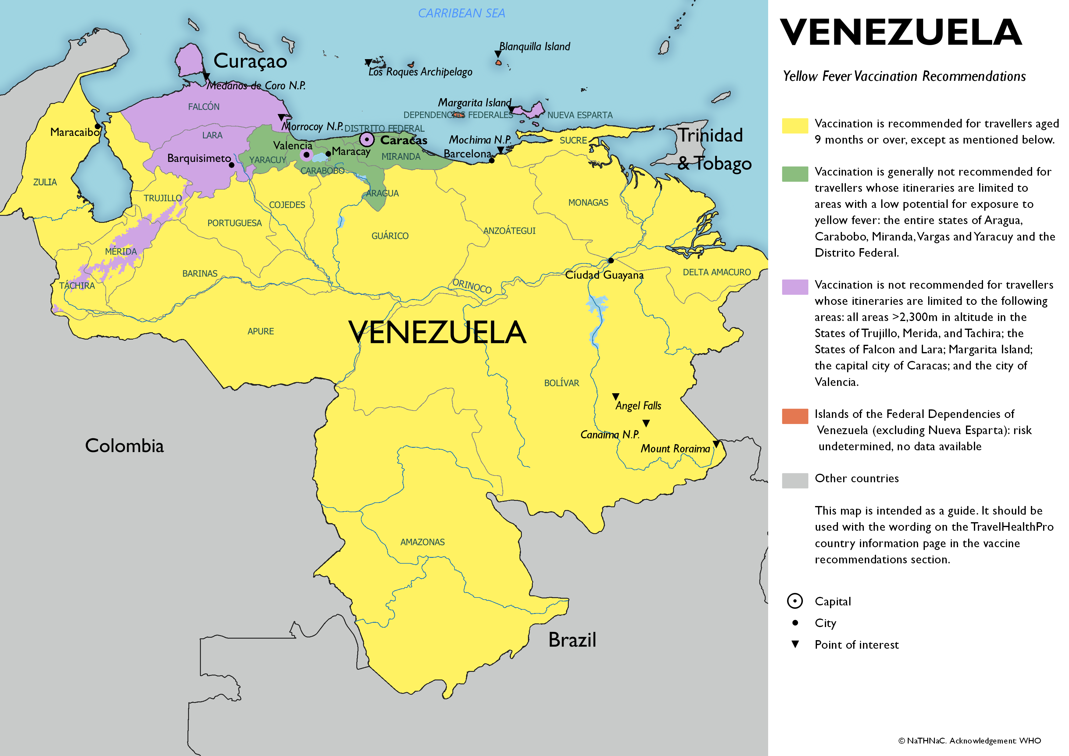 Yellow fever vaccine recommendation map for Venezuela